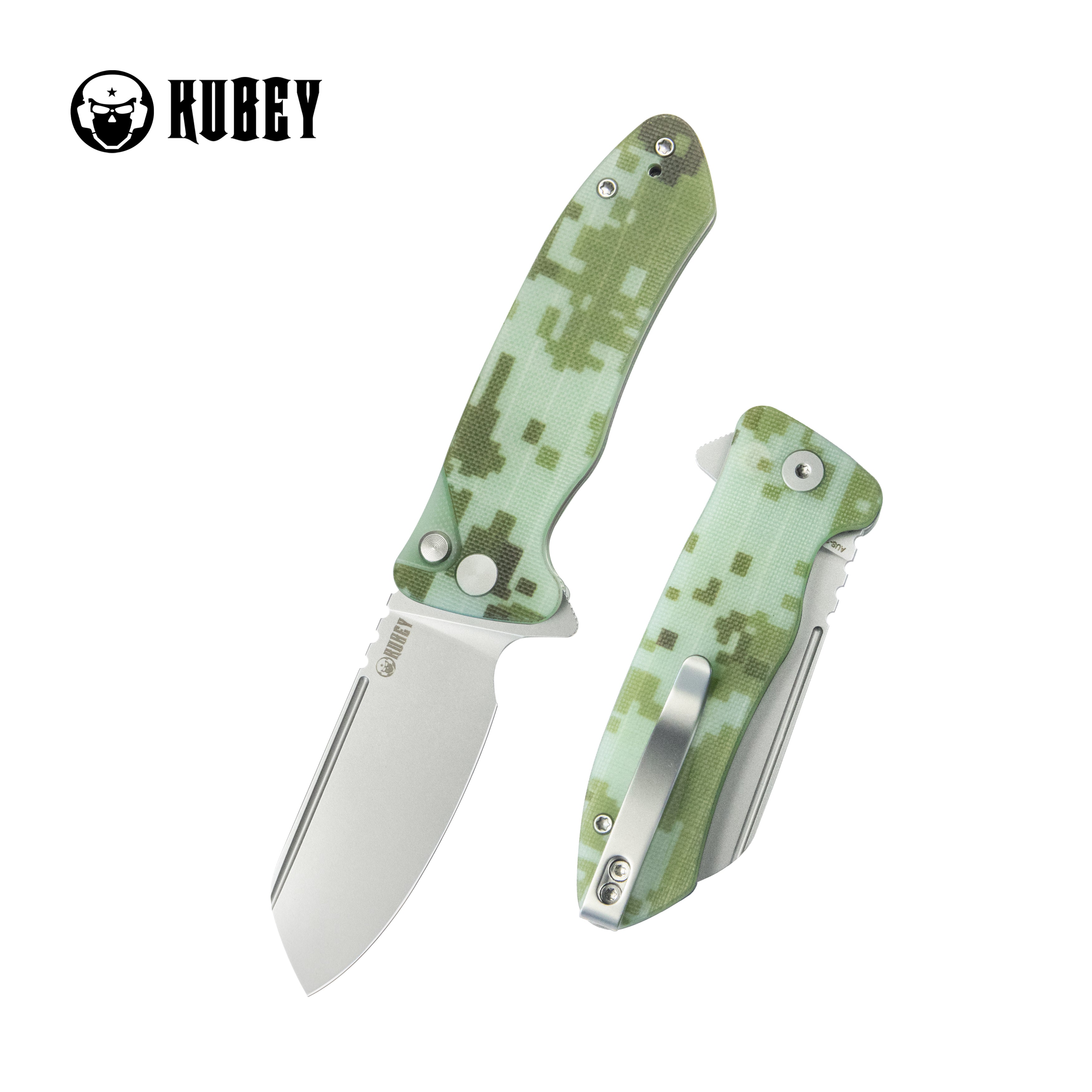 Creon Small Pocket Knife with Button Lock Camo G10 Handle 2.87" Beadblasted AUS-10 KU336J