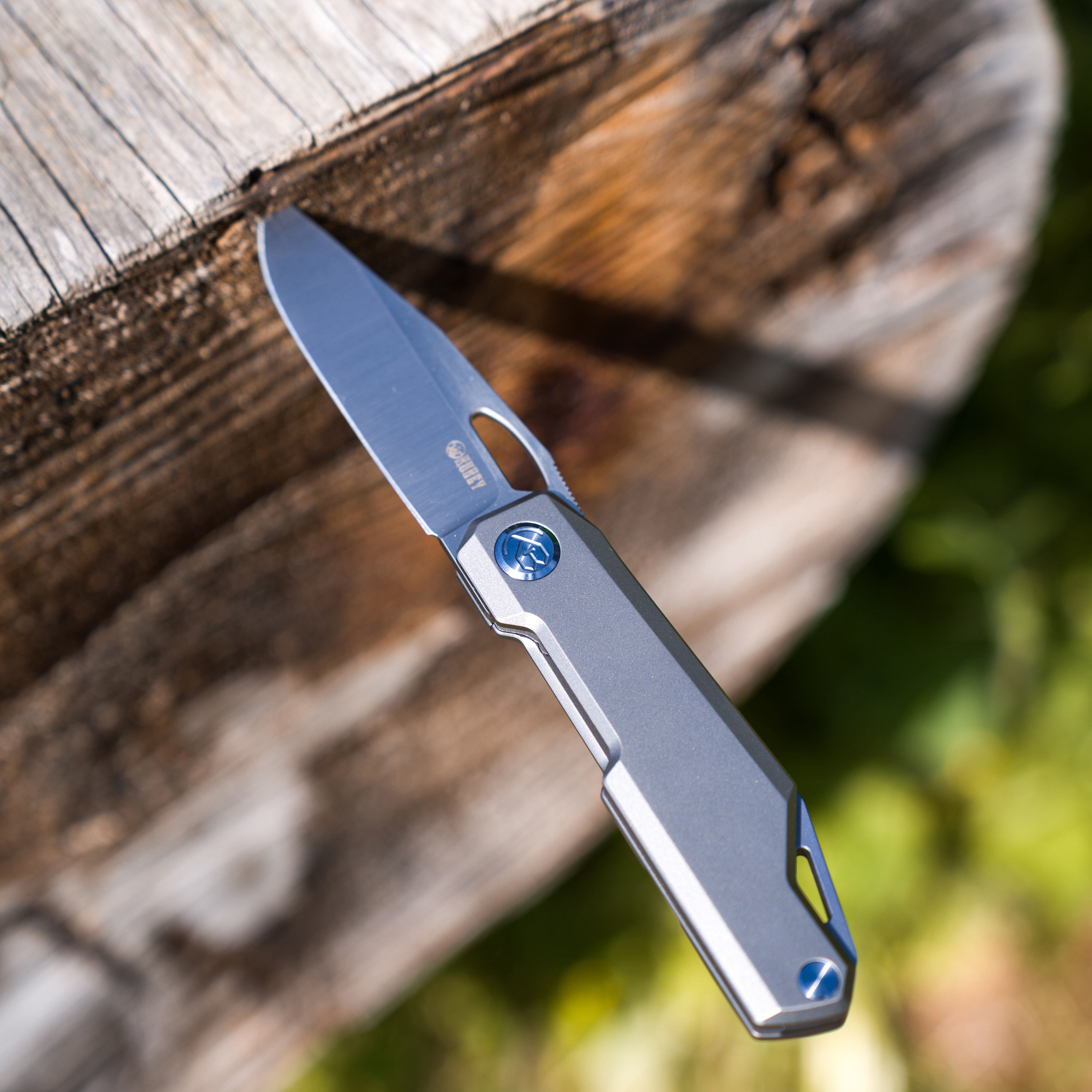 Kubey Verijero Fronter Flipper Pocket Folding Knife Grey 6AL4V Titanium Handle 3.35" Belt Satin 14C28N KB340A