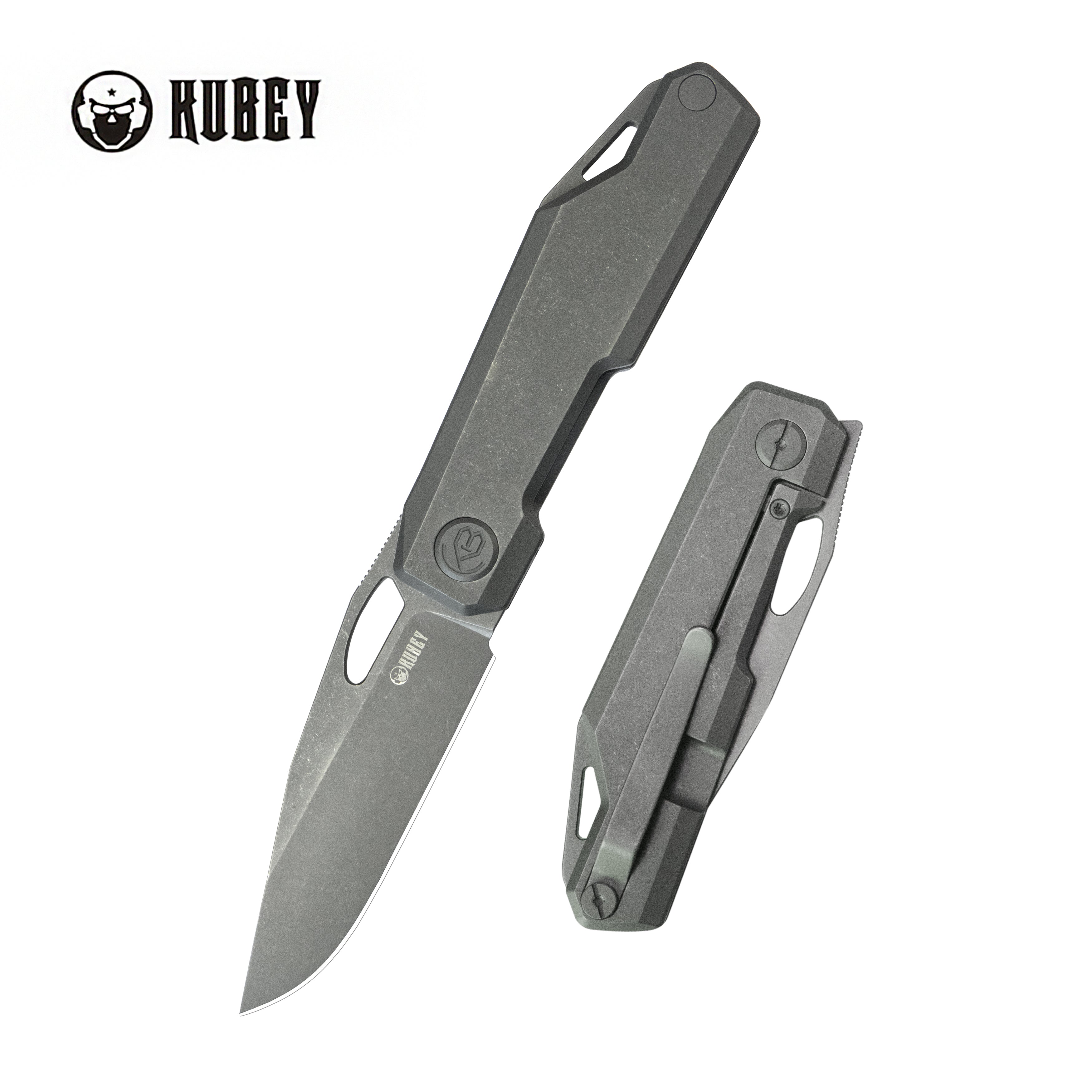 Kubey Verijero Fronter Flipper Pocket Folding Knife Darkblast 6AL4V Titanium Handle 3.35" Darkwashed 14C28N KB340E
