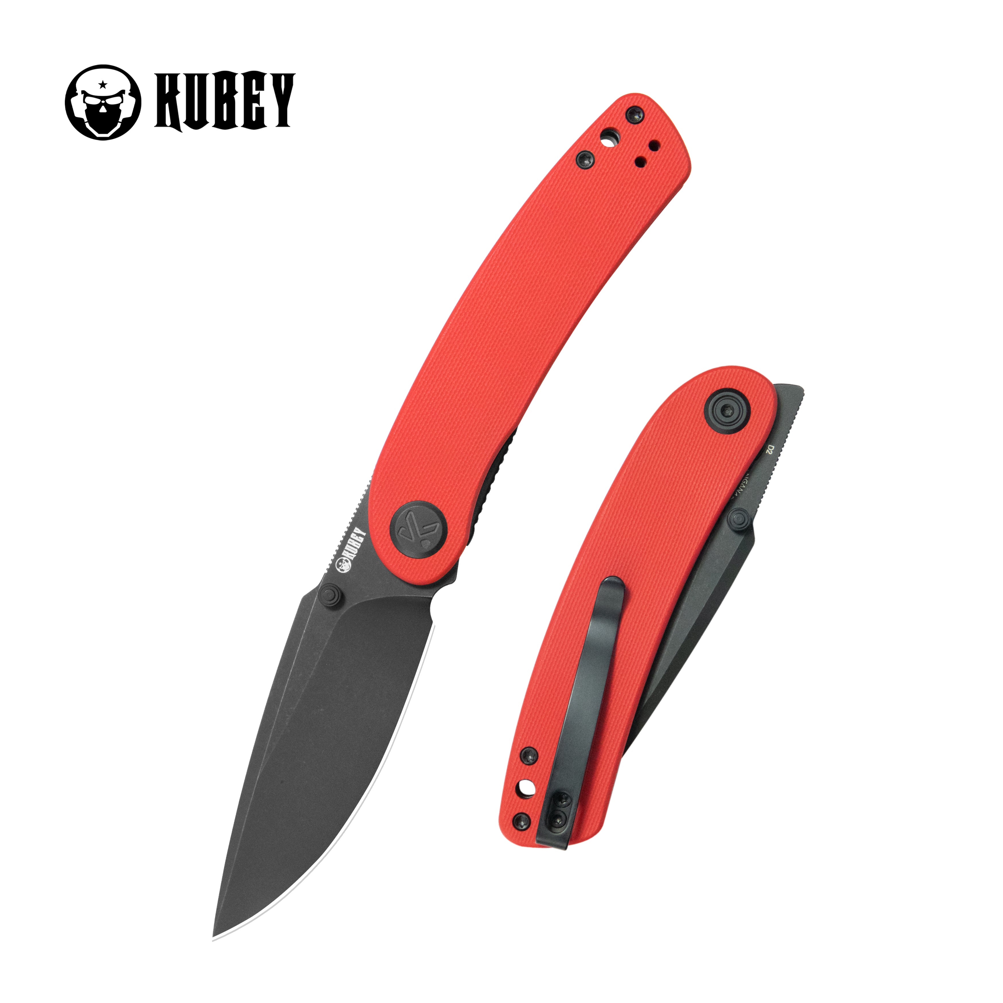 Kubey Momentum Liner Lock Folding Knife Red G10 Handle 3.43" Blackwash D2 KU344P
