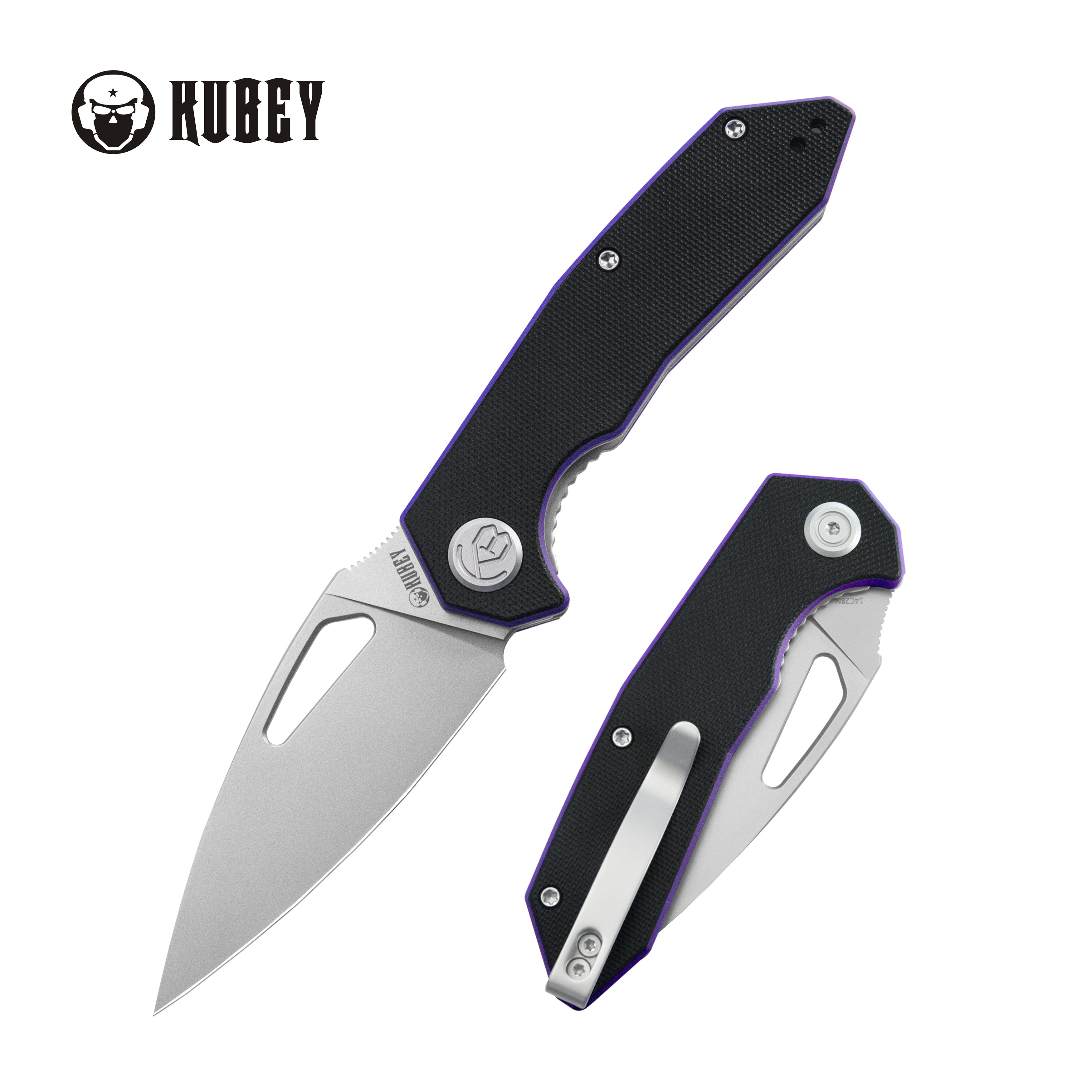 Kubey Coeus Liner Lock Thumb Open Folding Knife Black-purple G-10 Handle Kitchen knives 3.11" Beadblast 14C28N KU122R