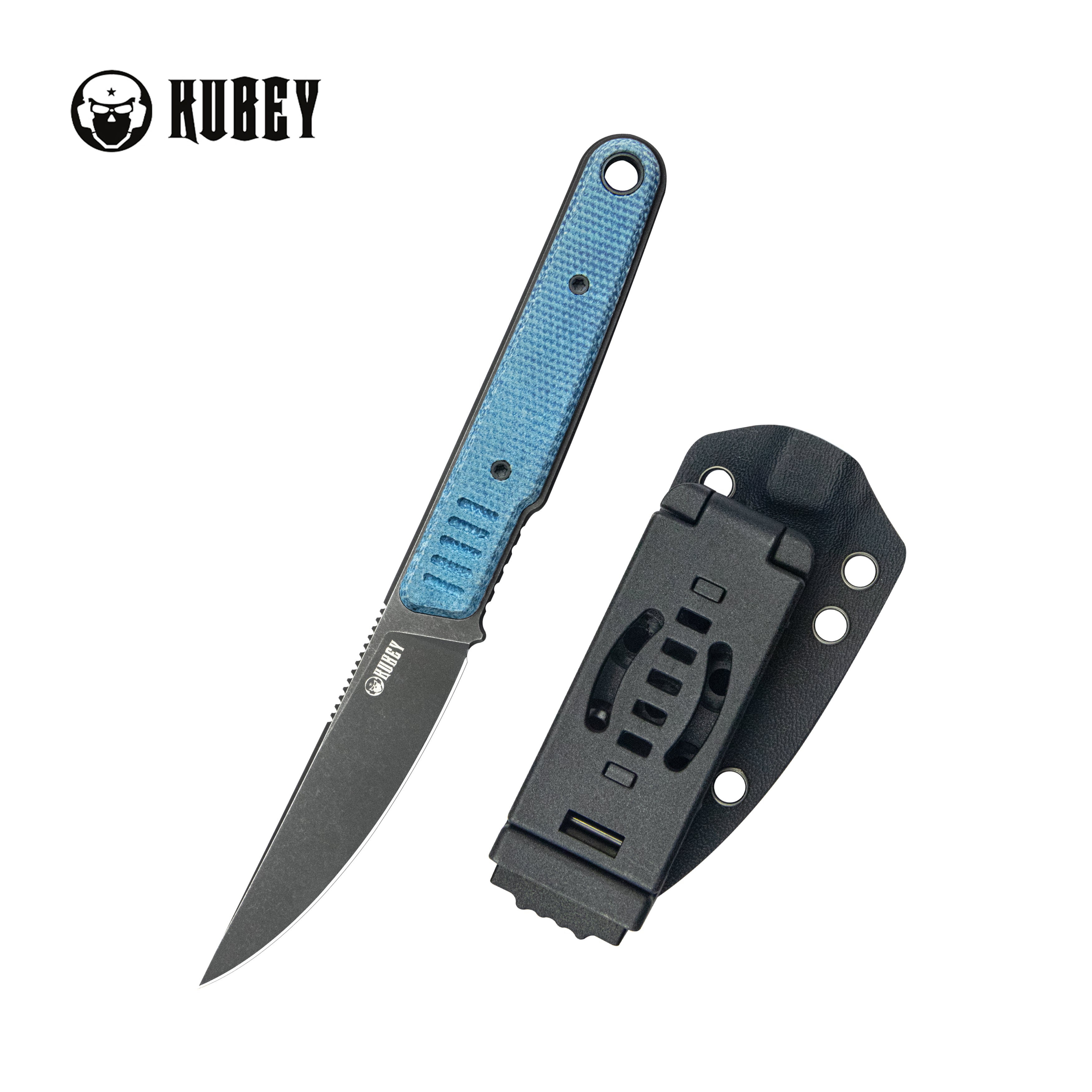 Kubey JL Kwaiken Fixie Everyday Carry Fixed Blade Knife Blue Micarta Handle 3.11" Blackwash 14C28N KU355B