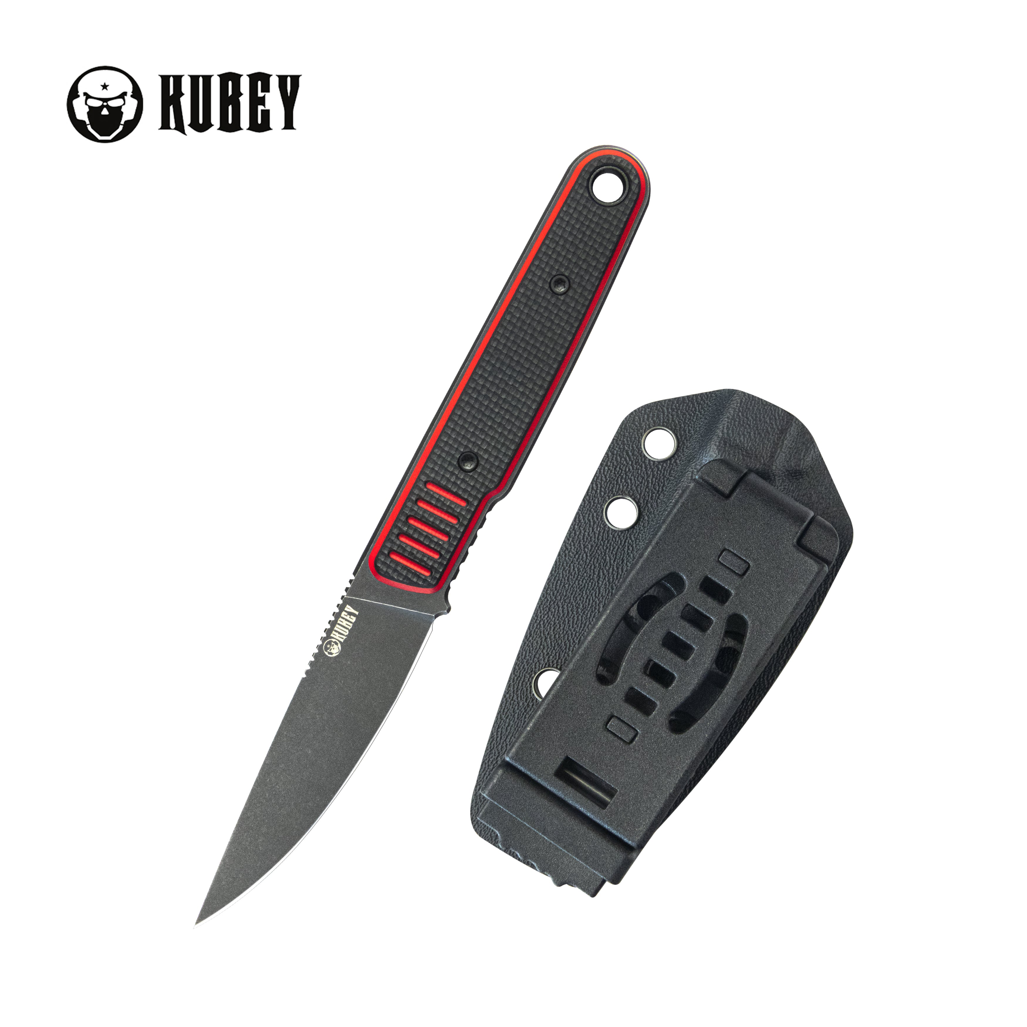 Kubey JL Drop Point Fixie Every Day Carry Fixed Blade Knife Red Black G-10 3.11'' Drop Point Blackwash 14C28N KU356A