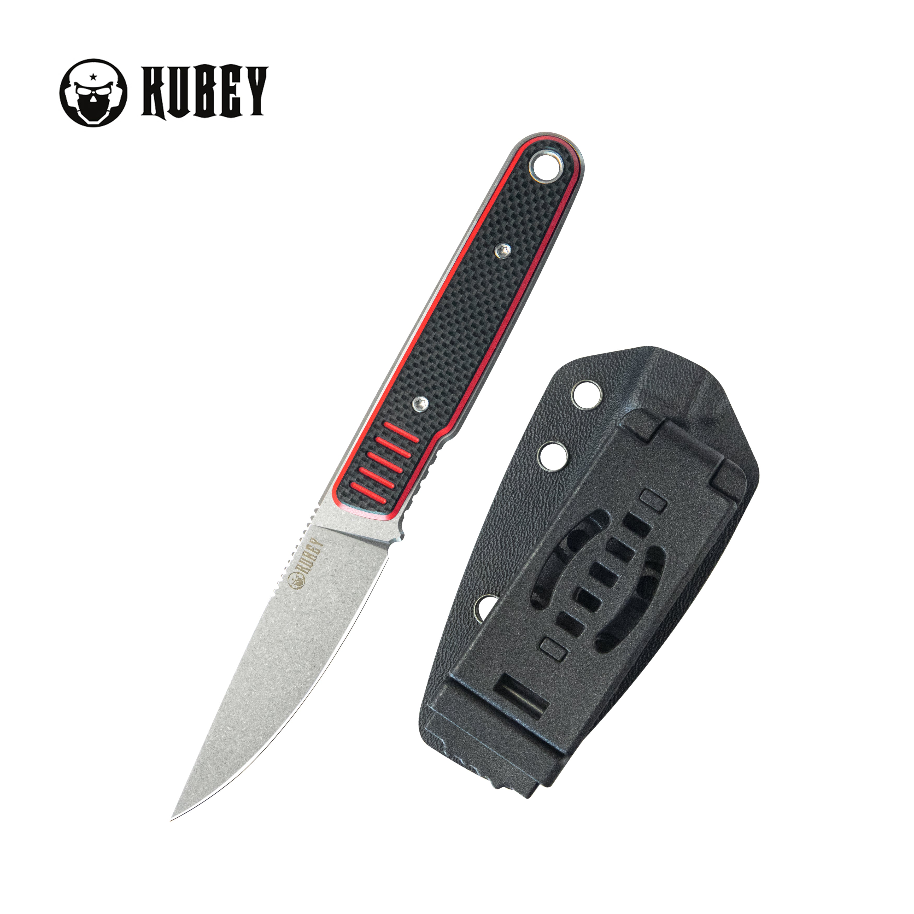 Kubey JL Drop Point Fixie Every Day Carry Fixed Blade Knife Red Black G-10 3.11'' Drop Point Beadblast 14C28N KU356D