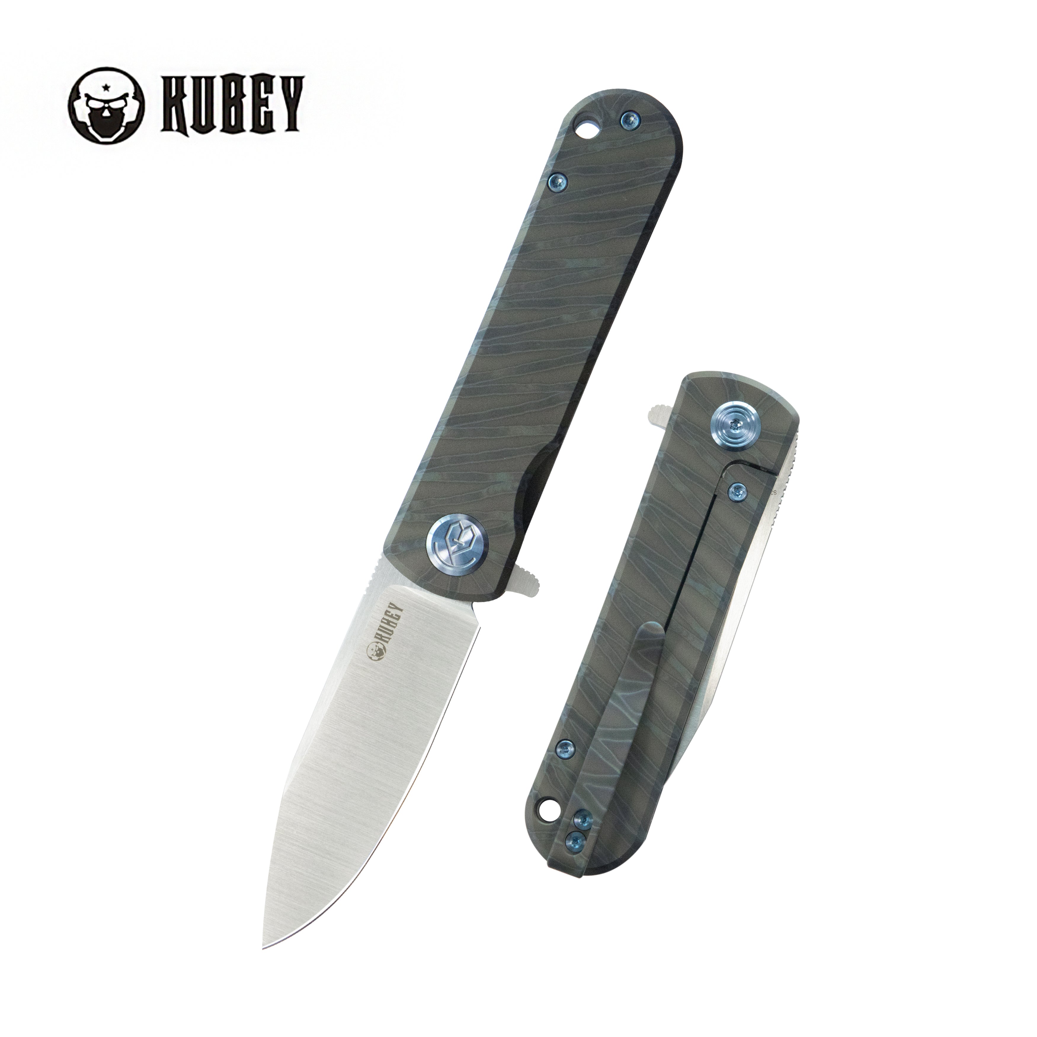 Kubey NEO Flipper Folding Pocket Knife Flame Titanium Handle 2.99" Belt Satin S35VN Blade KB359B