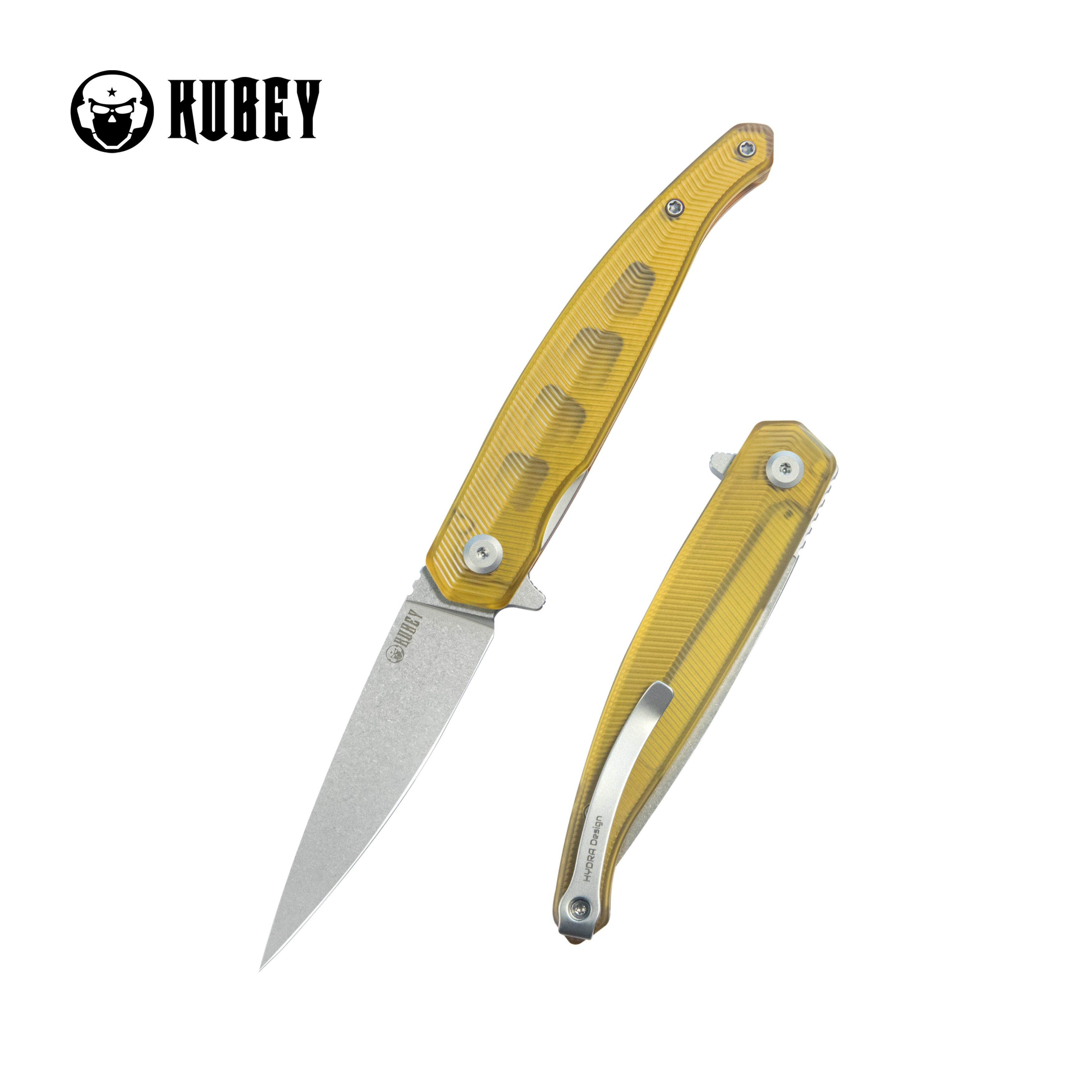 Kubey MOS Outdoor Flipper Folding Knife Ultem Handle 3.27" Stonewash 14C28N Blade KU361D