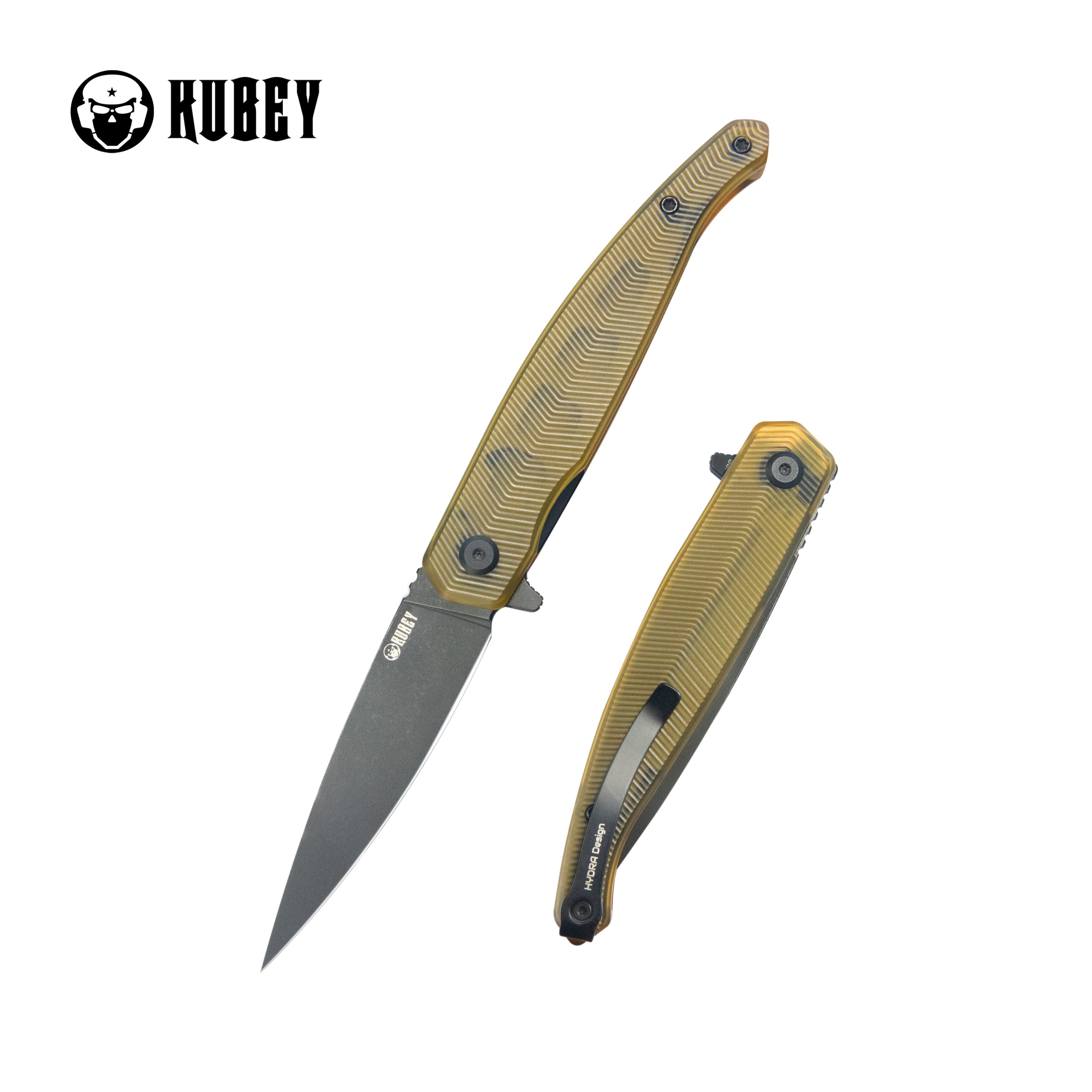 Kubey MOS Outdoor Flipper Folding Knife Ultem Handle 3.27" Blackwash 14C28N Blade KU361E