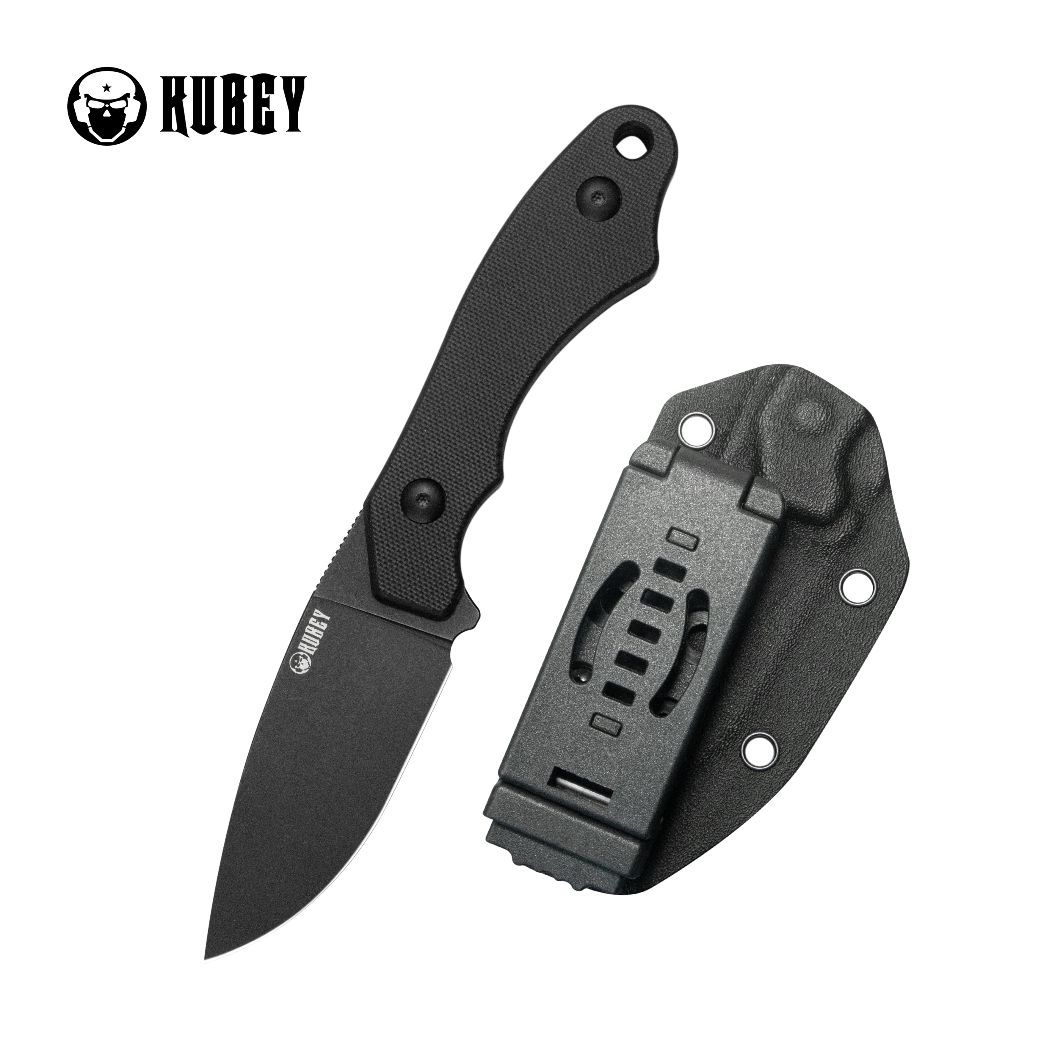 Kubey TLB I Drop Point EDC Fixed Blade Knife Black G-10 Handle 2.8
