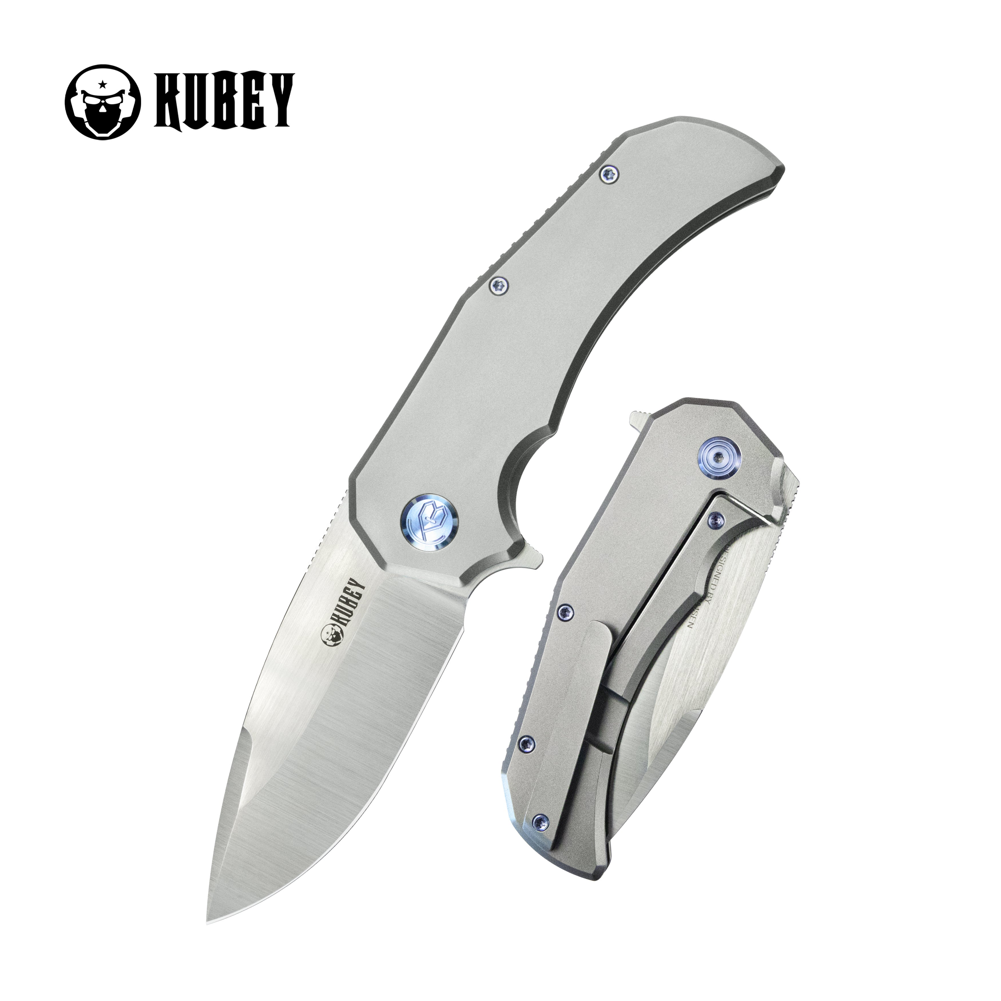 Mikkel Willumsen Design Bravo one Drop Point Outdoor Folding Camping Knife Gray Ti Handle 3.39" Belt Satin Boher M390 KB367A