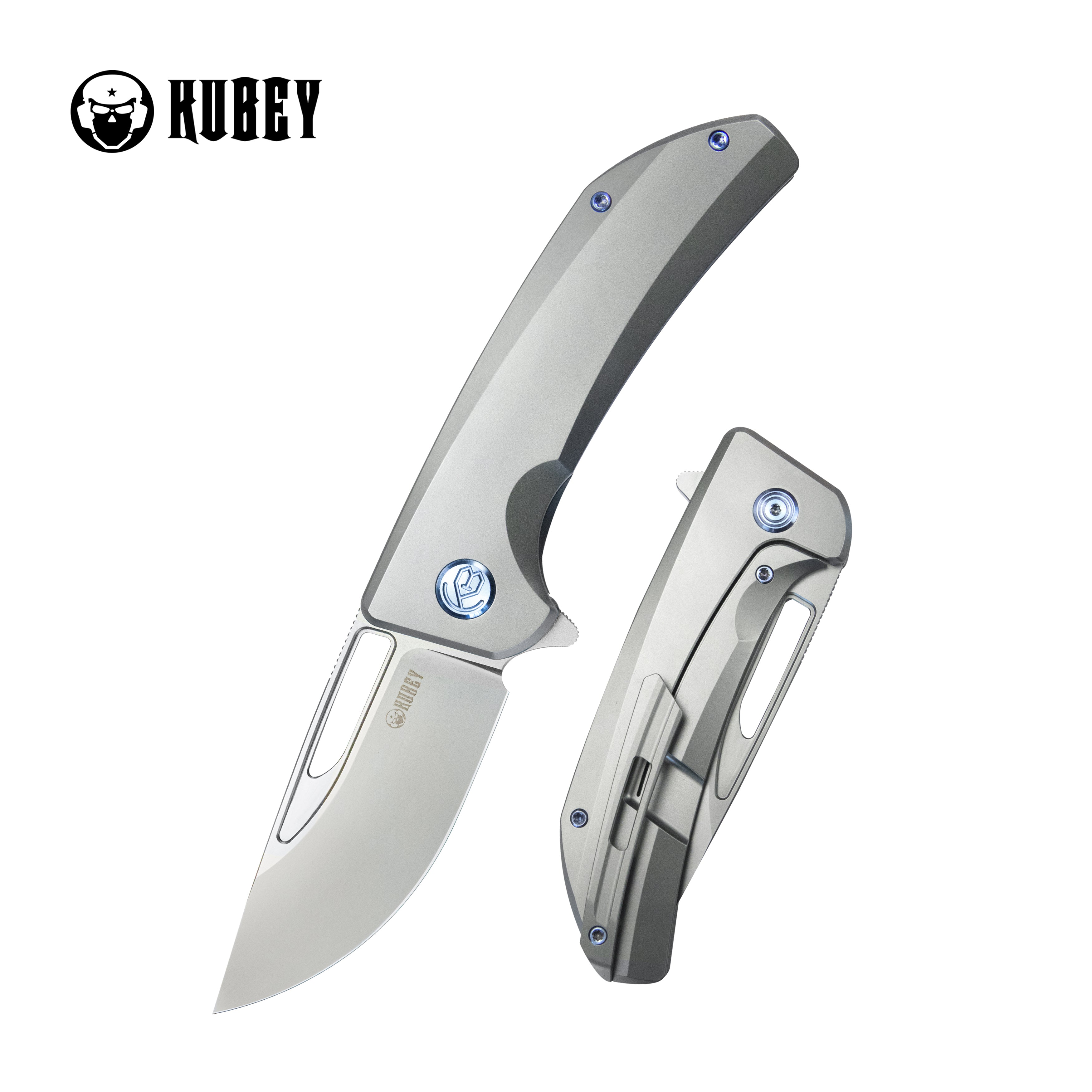 Kubey Hyperion Frame Lock Tactical Knife Gray 6AL4V Titanium Handle 3.5" Sandblast CPM-S35VN KB368A