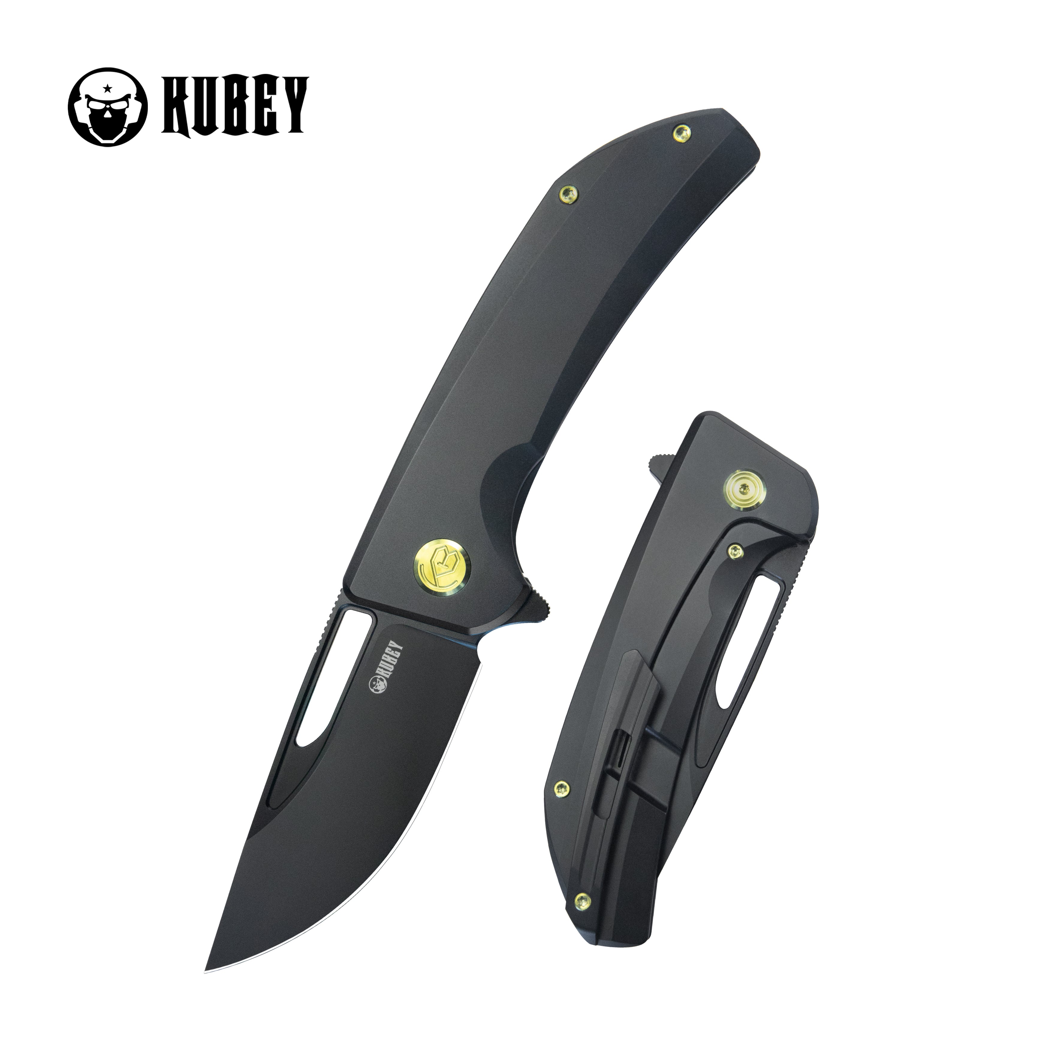 Kubey Hyperion Frame Lock Tactical Knife Black 6AL4V Titanium Handle 3.5" Black Coated CPM-S35VN KB368B