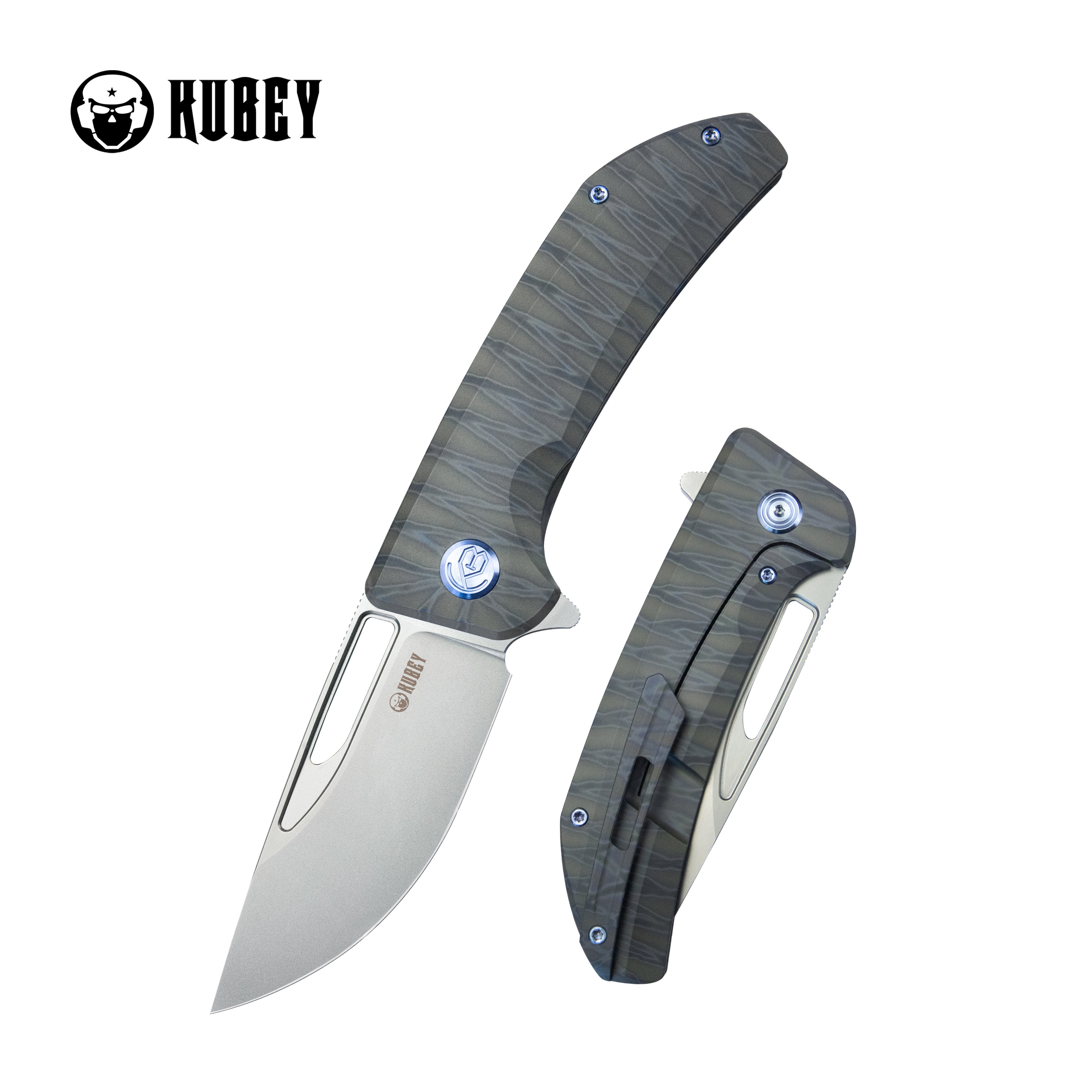 Kubey Hyperion Frame Lock Tactical Knife Flame 6AL4V Titanium Handle 3.5" Sandblast CPM-S35VN KB368F