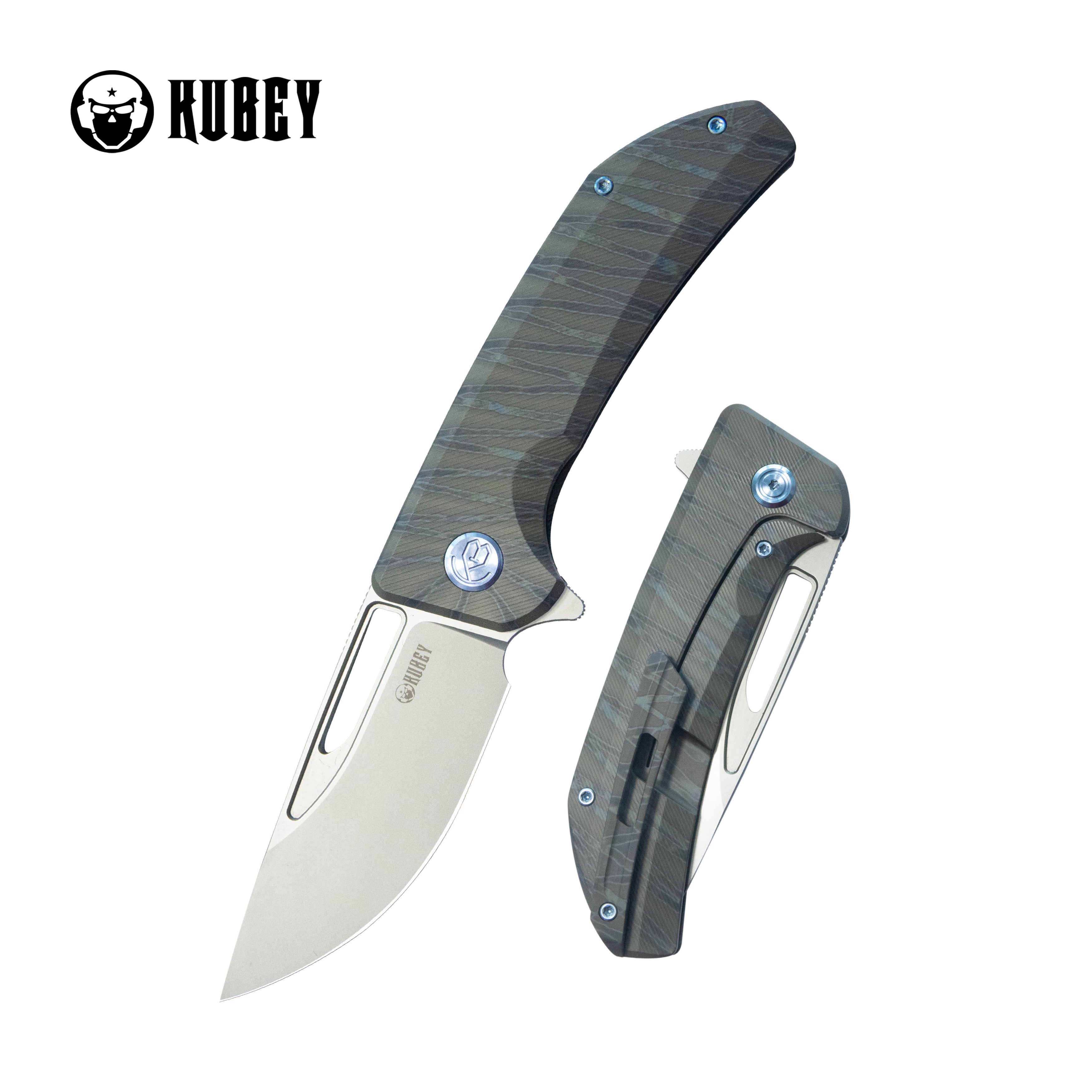 Kubey Hyperion Frame Lock Flipper Knife Flame Titanium Handle w/ Micro Milling Lines 3.5" Sandblast CPM-S35VN KB368I
