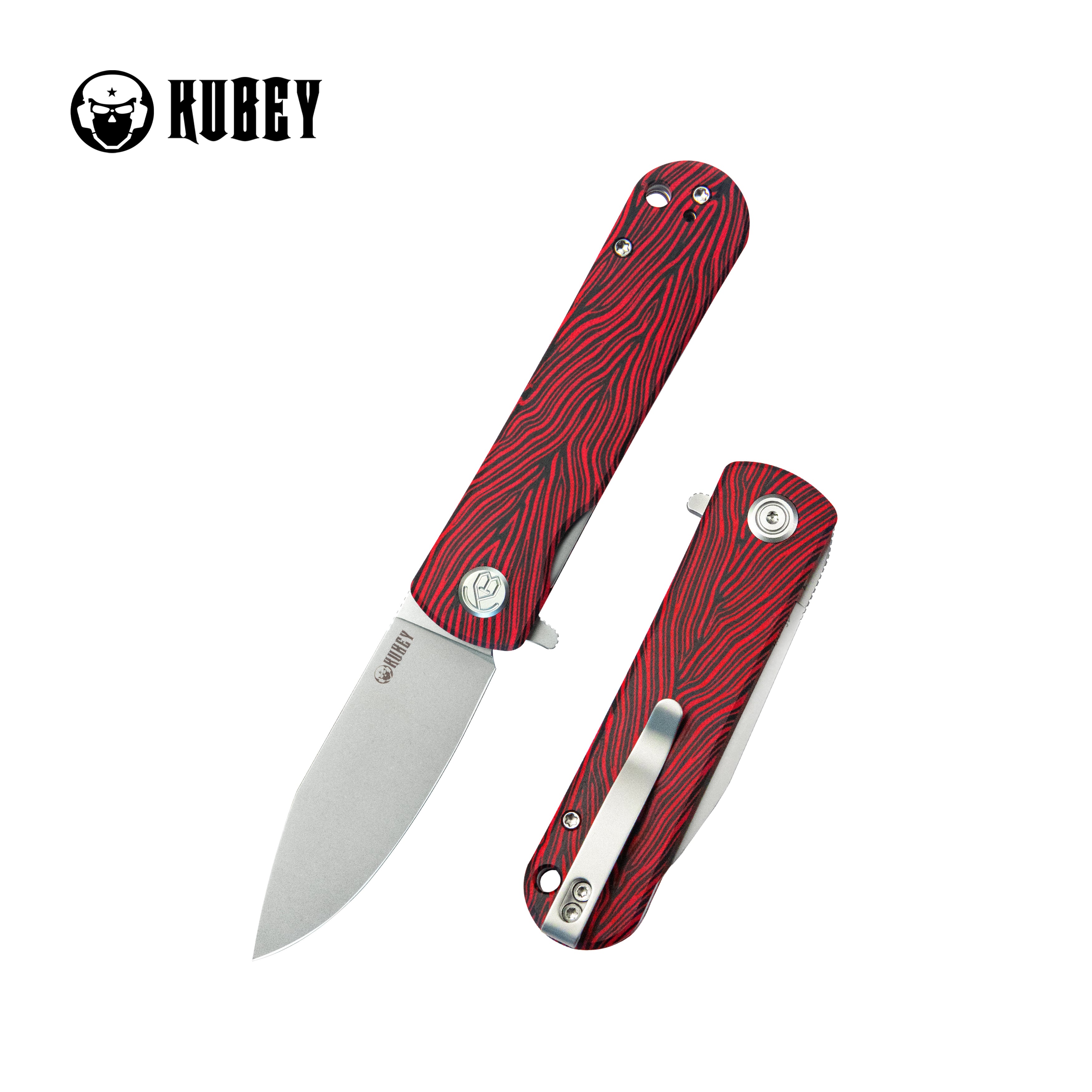 NEO Outdoor Folding Pocket Knife Red black Damascus G10 Handle 3.43" Beadblast AUS-10 KU371E