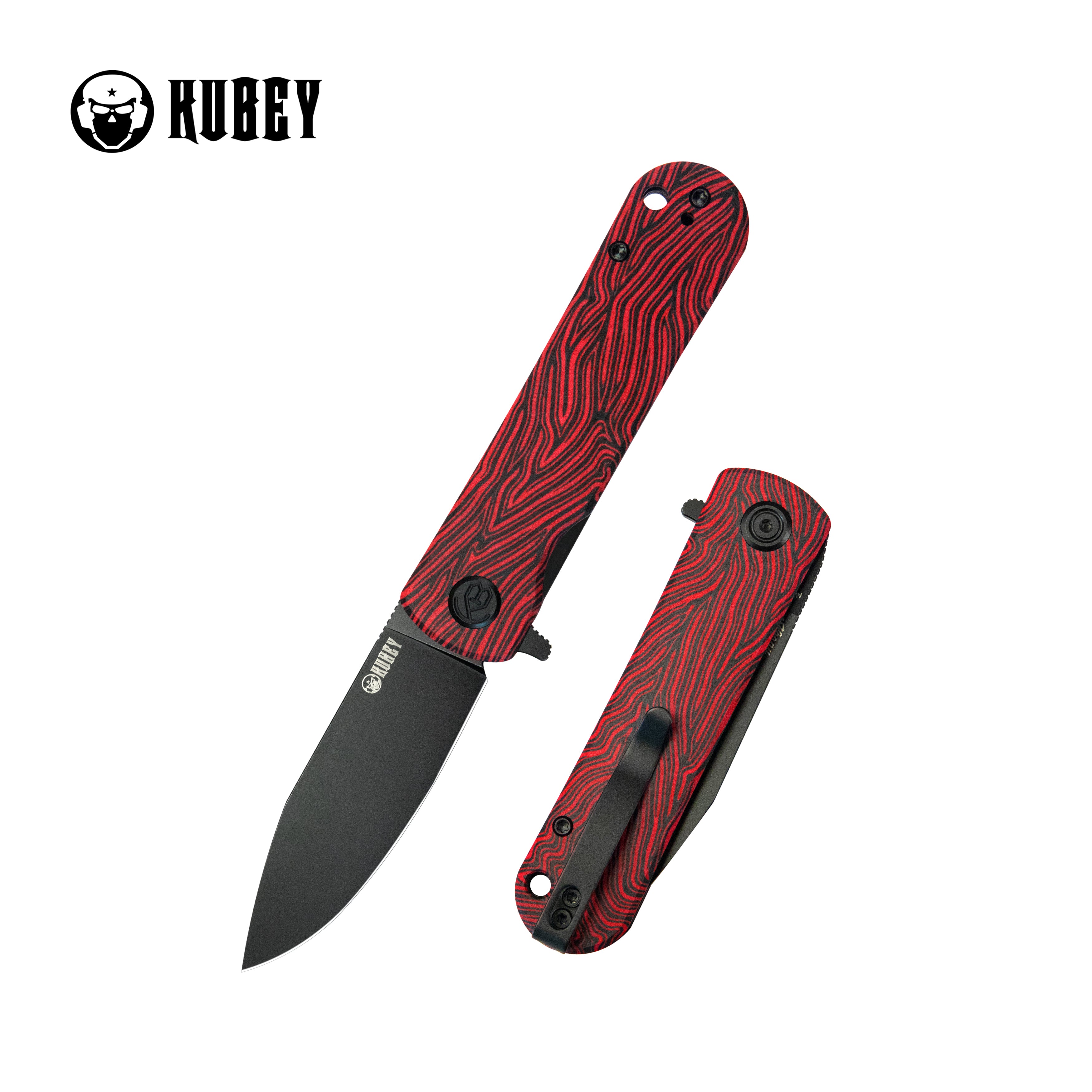 NEO Outdoor Folding Pocket Knife Red black Damascus G10 Handle 3.43" Blackwash AUS-10 KU371F