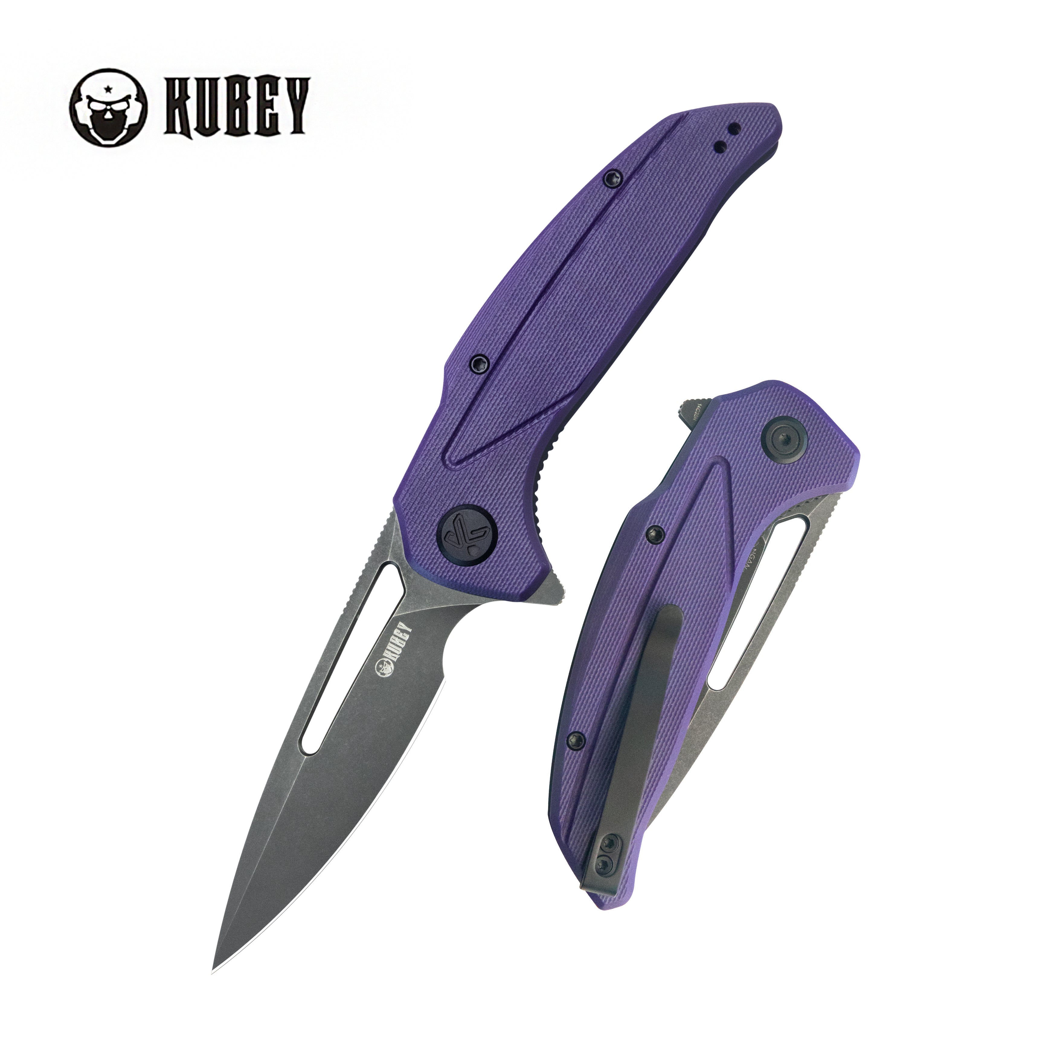 Kubey Nautilus Flipper Knife Purple G10 Handle 3.46" Silver Sandblast 14C28N KU372A