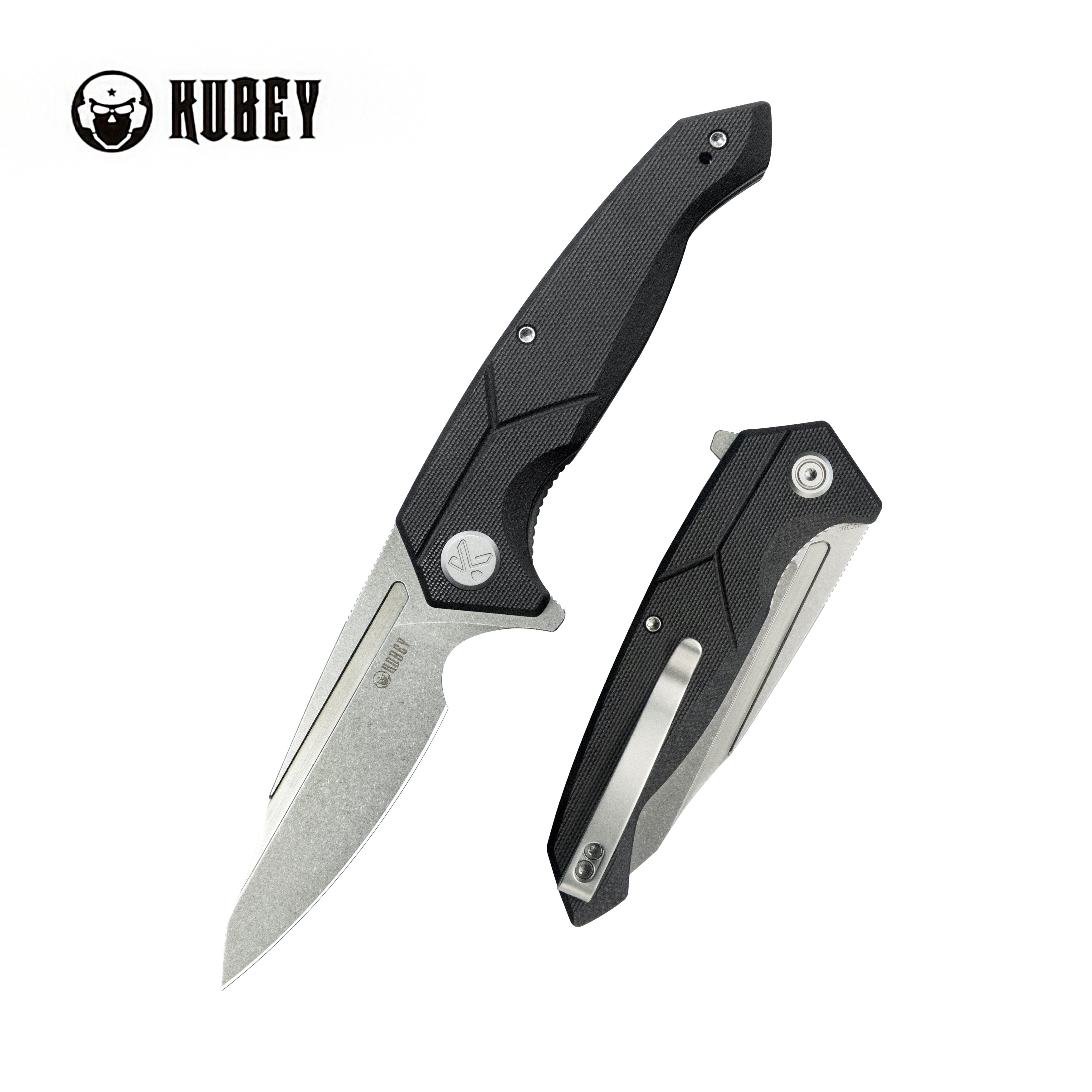 Kubey RBC-1 Outdoor Flipper Knife Black G10 Handle 3.46" Stonewash 14C28N KU373A