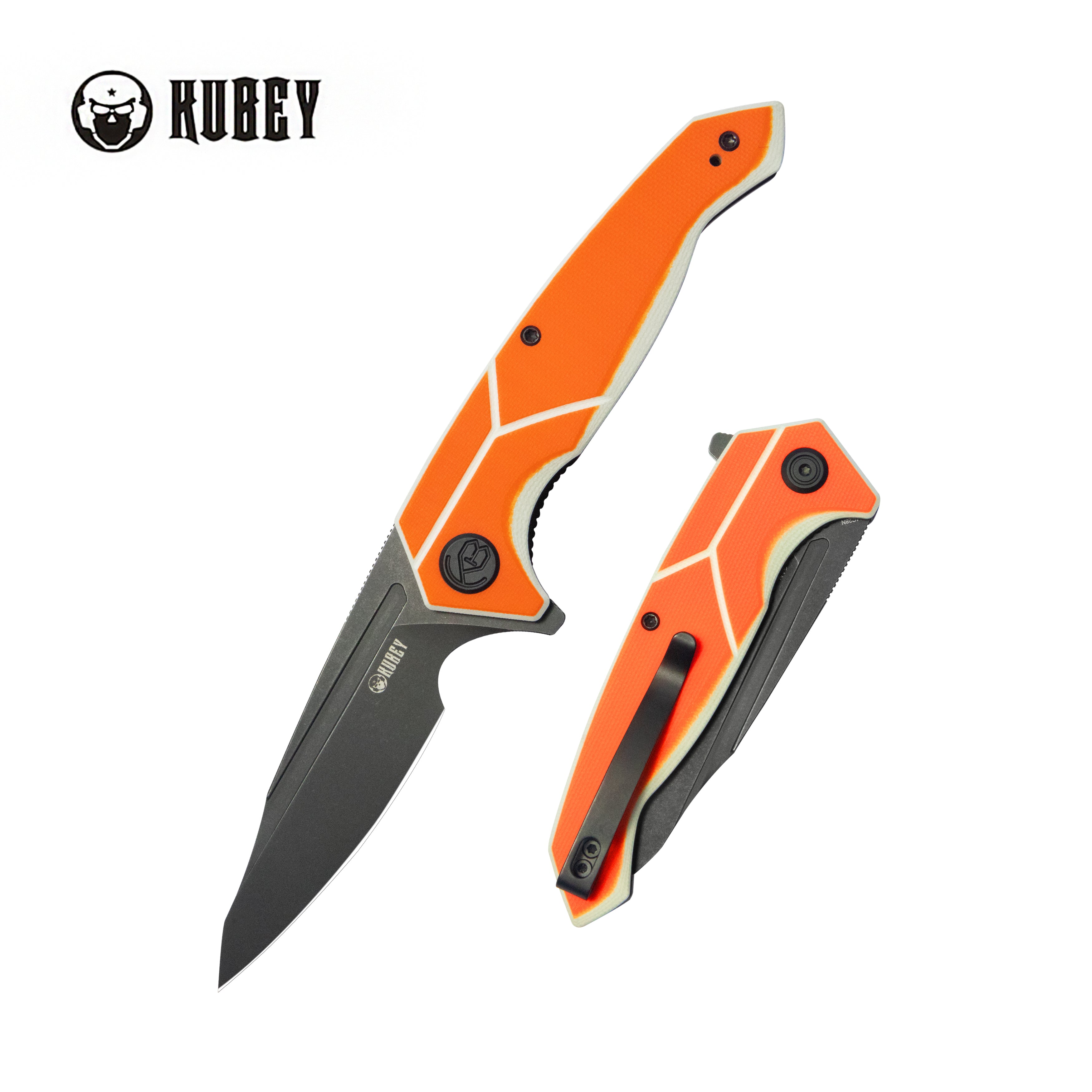 Kubey RBC-1 Outdoor Flipper Knife Orange White G10 Handle 3.46" Blackwash 14C28N KU373B
