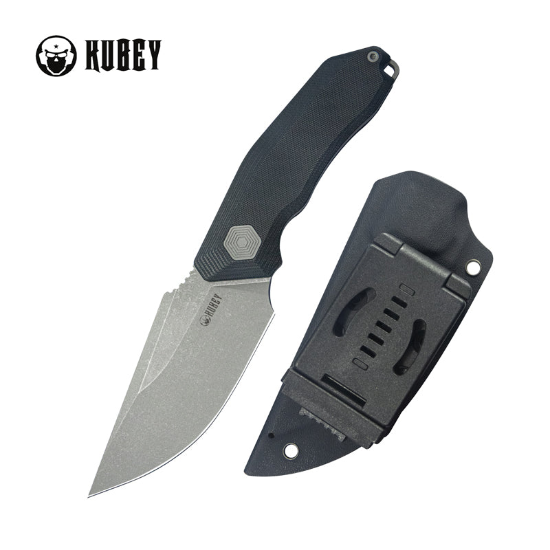 Kubey Basilisk Fixed Blade Knife Black G-10 Handle 4.06'' Stonewashed