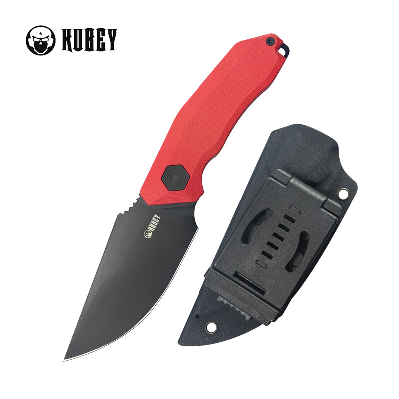 Kubey Basilisk Fixed Blade Knife Red G-10 Handle 4.06'' Blackwashed 14C28N Blade KU381B