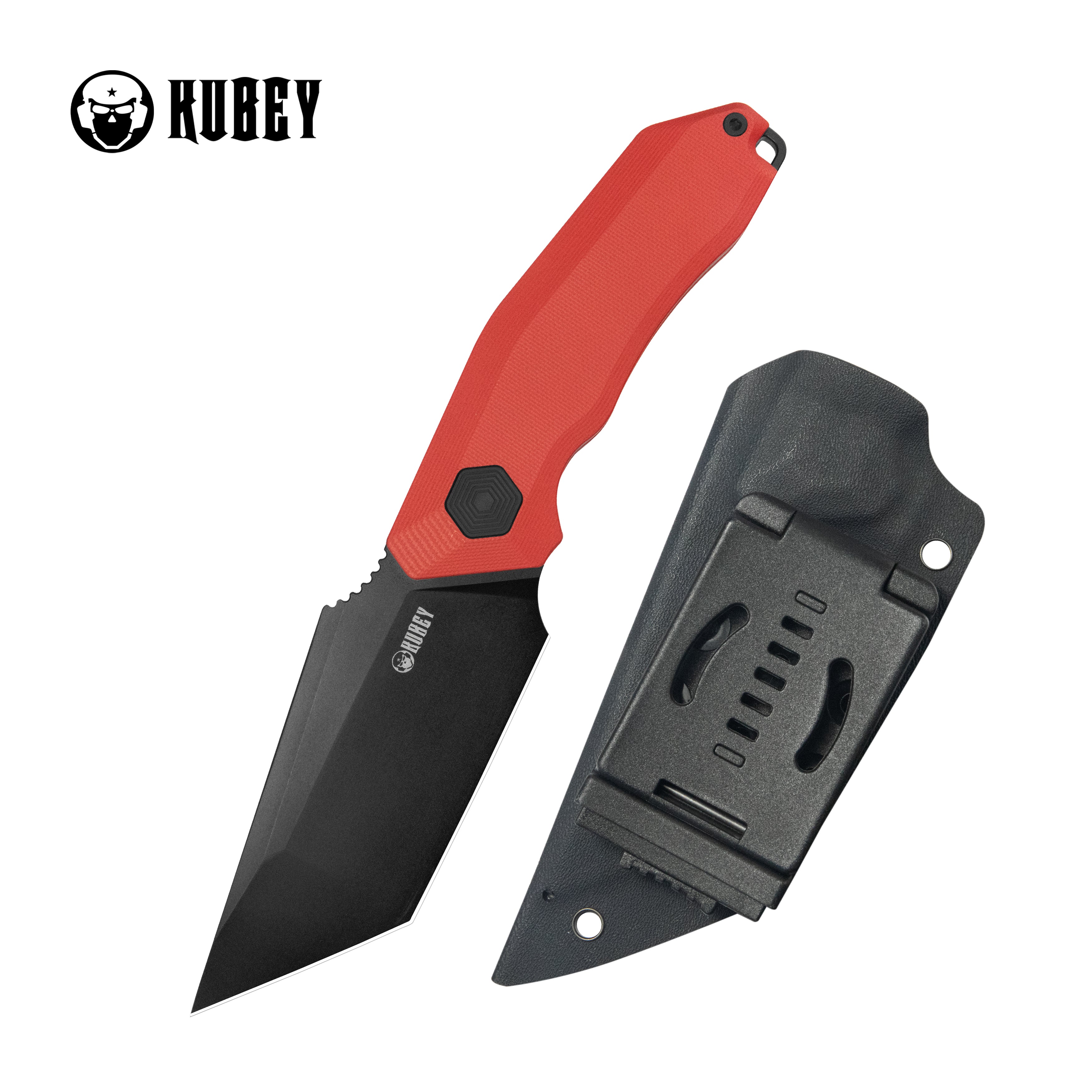 Kubey Yokai Fixed Blade Knife Red G-10 Handle 4.06'' Blackwashed 14C28N Blade KU382B