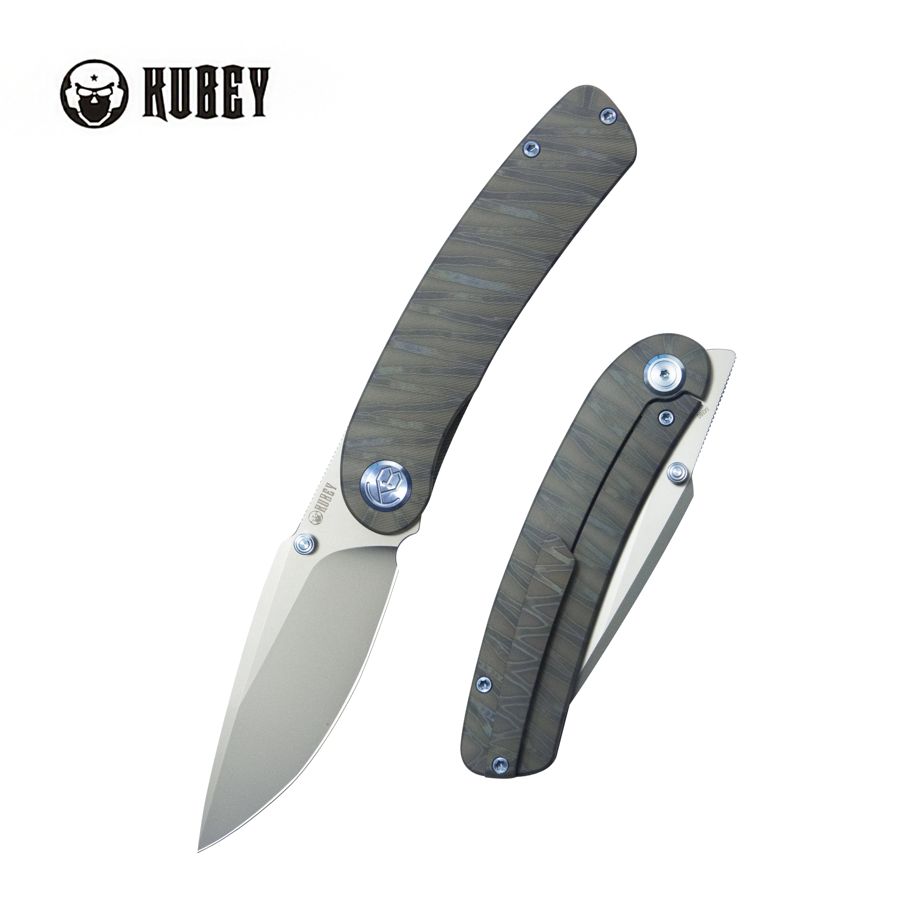 Kubey Momentum Frame Lock Front Flipper Pocket Folding Knife Flame Titanium Handle 3.43" Beadblast M390 KB386C