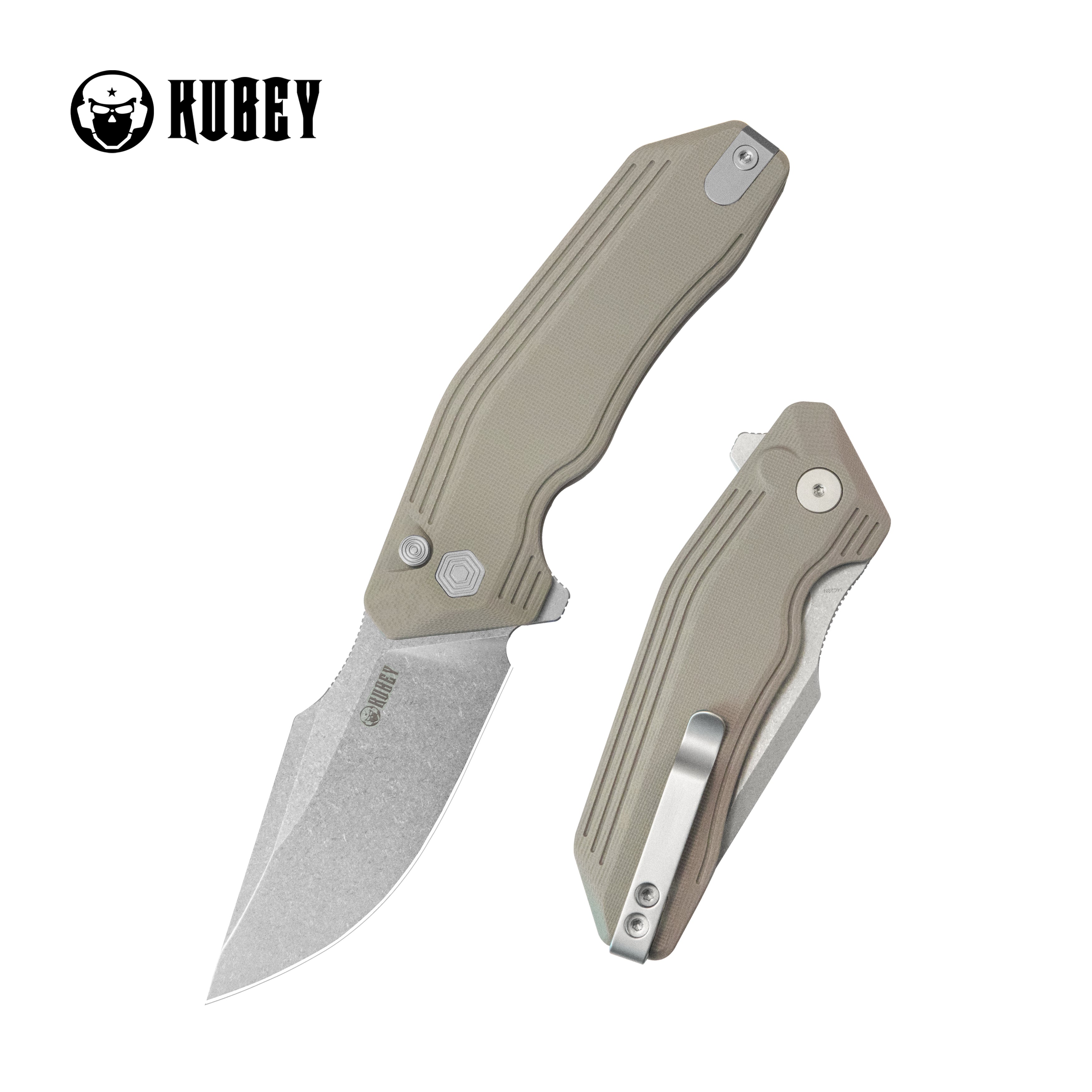Kubey Basilisk Folding Knife Tan G-10 Handle 3.23'' Stonewashed 14C28N Blade KU391C