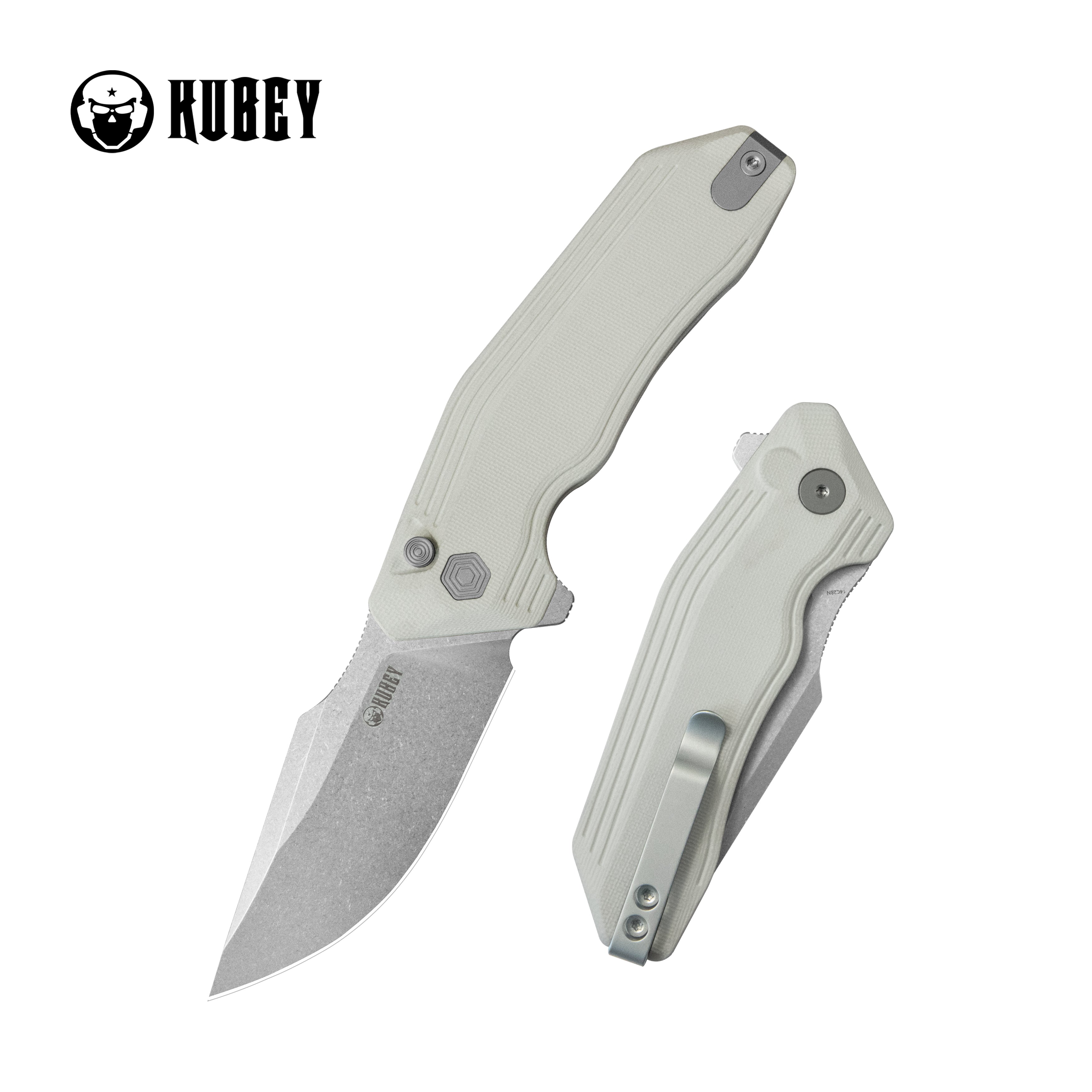 Kubey Basilisk Folding Knife Ivory G-10 Handle 3.23'' Stonewashed 14C28N Blade KU391D