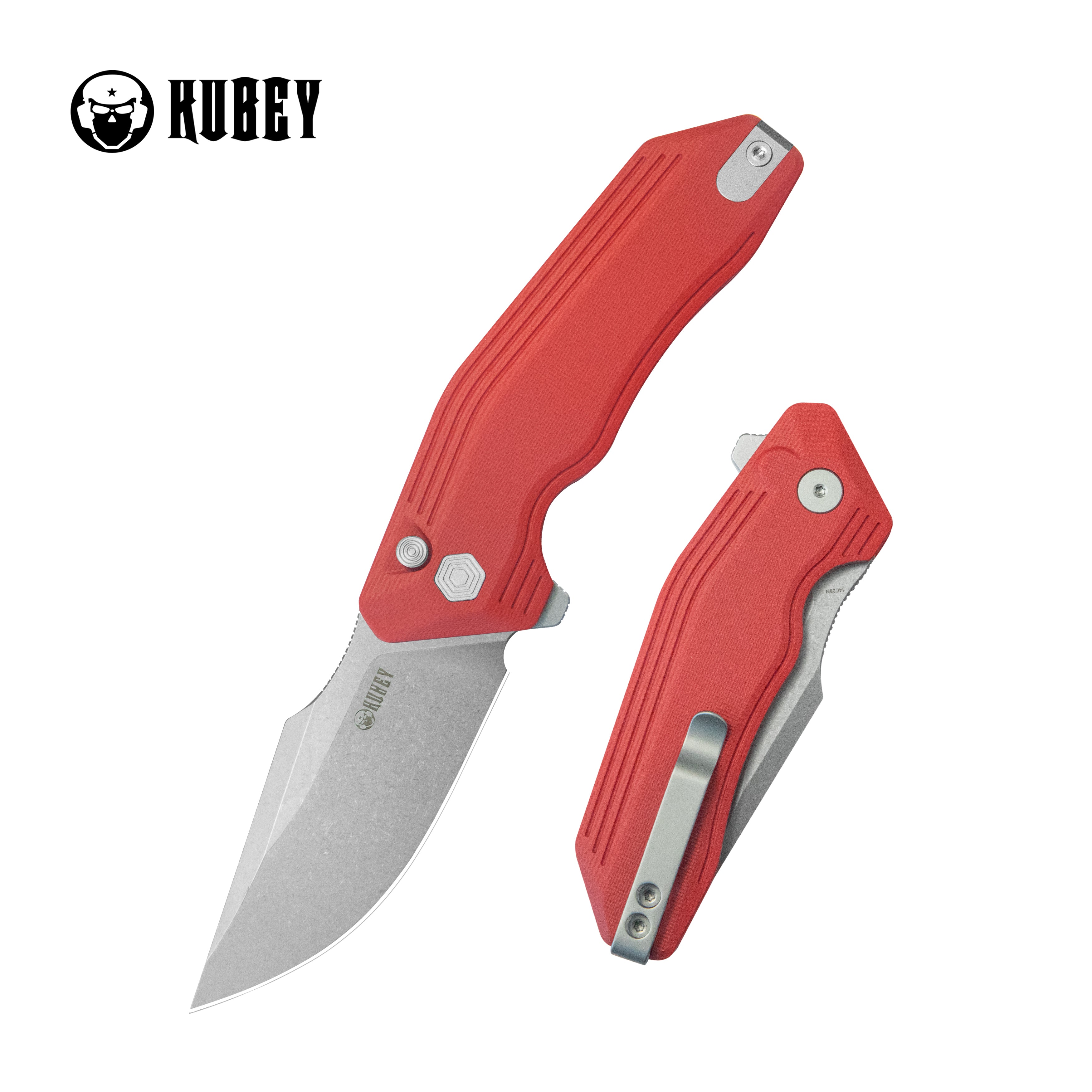 Kubey Basilisk Folding Knife Red G-10 Handle 3.23'' Stonewashed 14C28N Blade KU391E