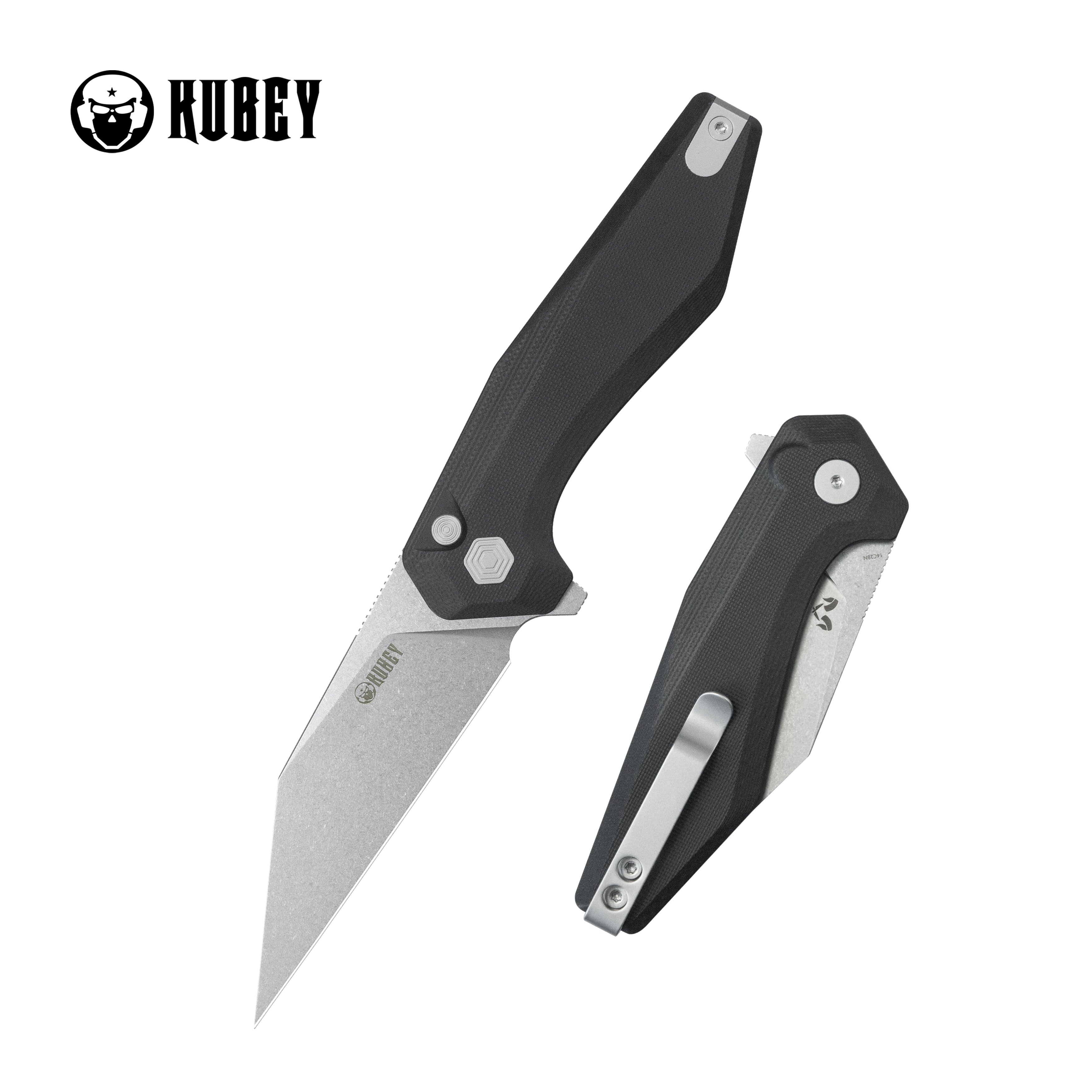 Kubey Fenrir Folding Knife Black G-10 Handle 3.27'' Stonewashed 14C28N Blade KU393A