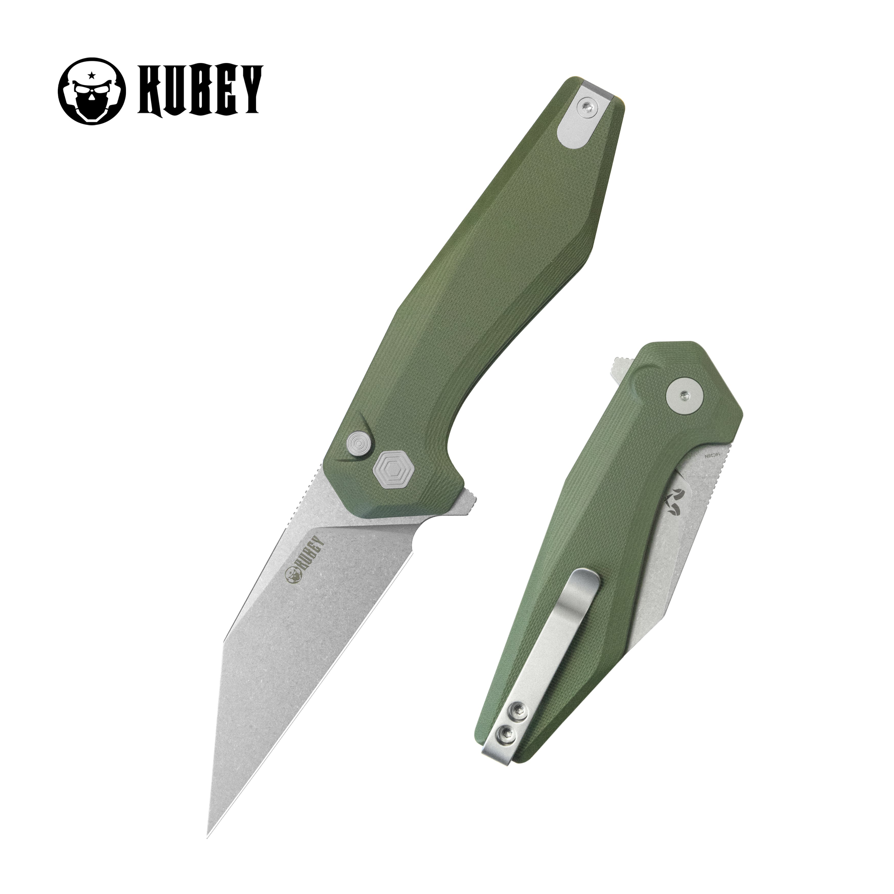 Kubey Fenrir Folding Knife Green G-10 Handle 3.27'' Stonewashed 14C28N Blade KU393B