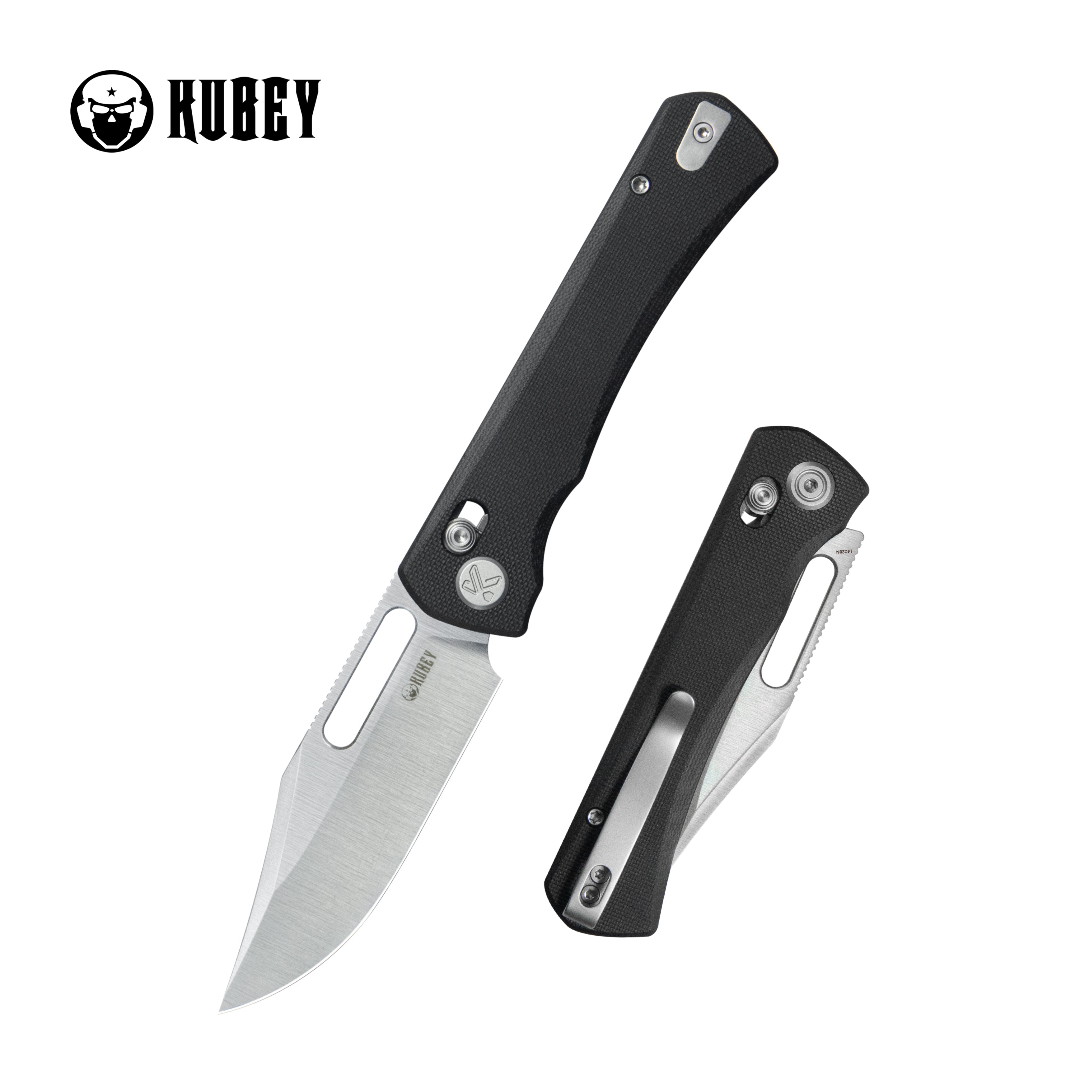 Kubey TBO Crossbar lock Everyday Carry Folding Knife Black G10 Handle 3.1" Satin 14C28N KU396A