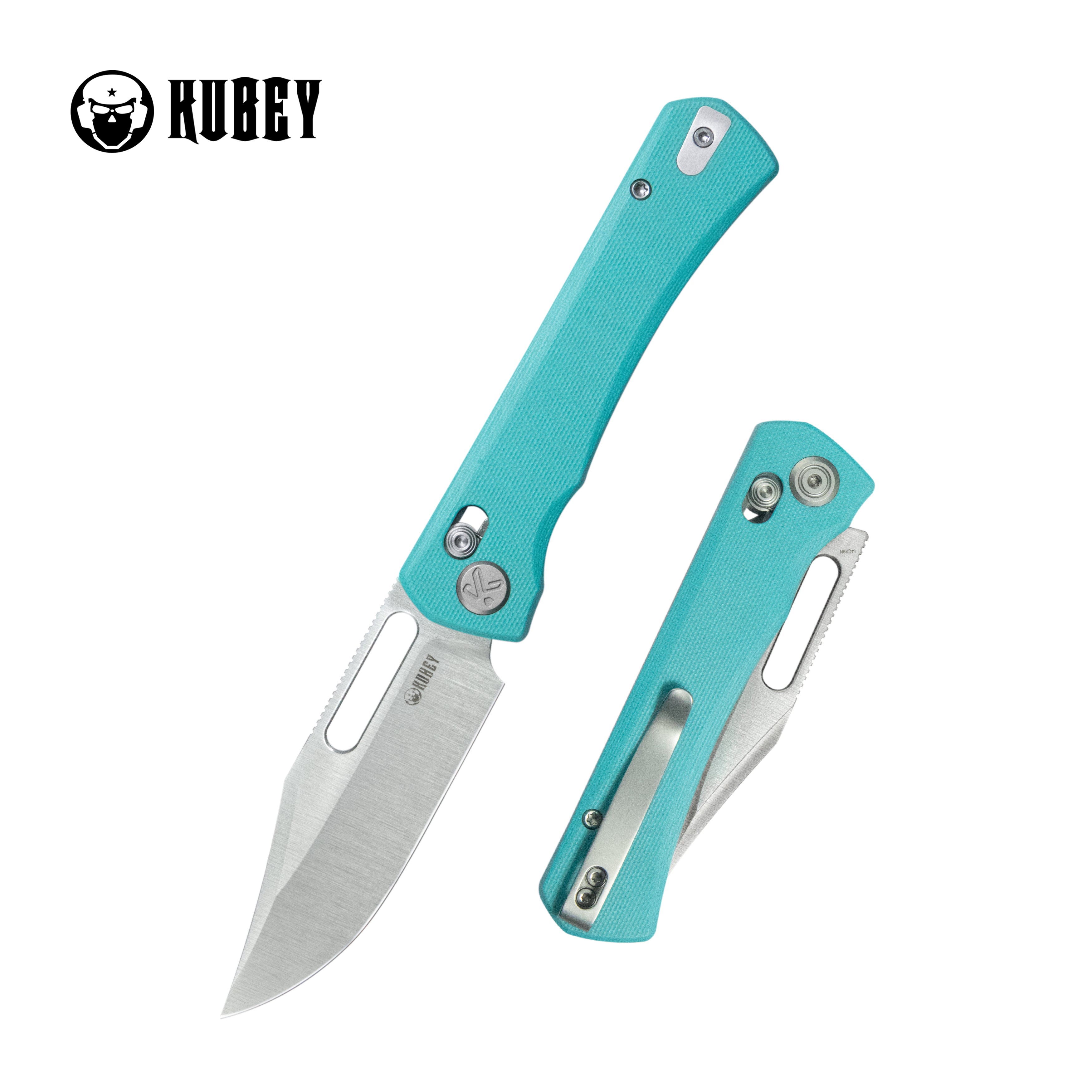 Kubey TBO Crossbar lock Everyday Carry Folding Knife Tiffany Blue G10 Handle 3.1" Satin 14C28N KU396B