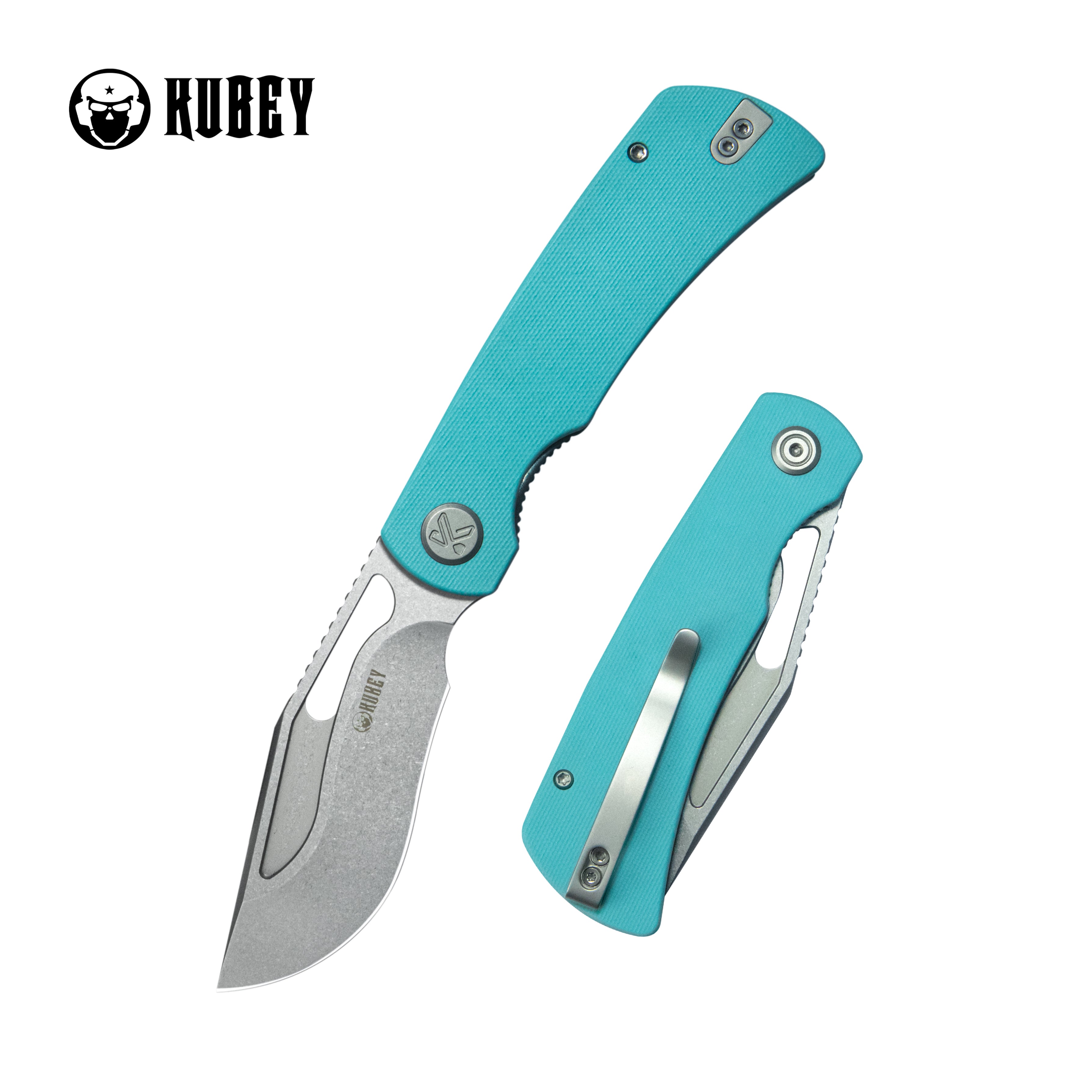 Kubey Gurkha EDC Folding Knife Tiffany Blue G-10 Handle 3.50" Beadblast Sandvik 14C28N Blade Knife KU397B