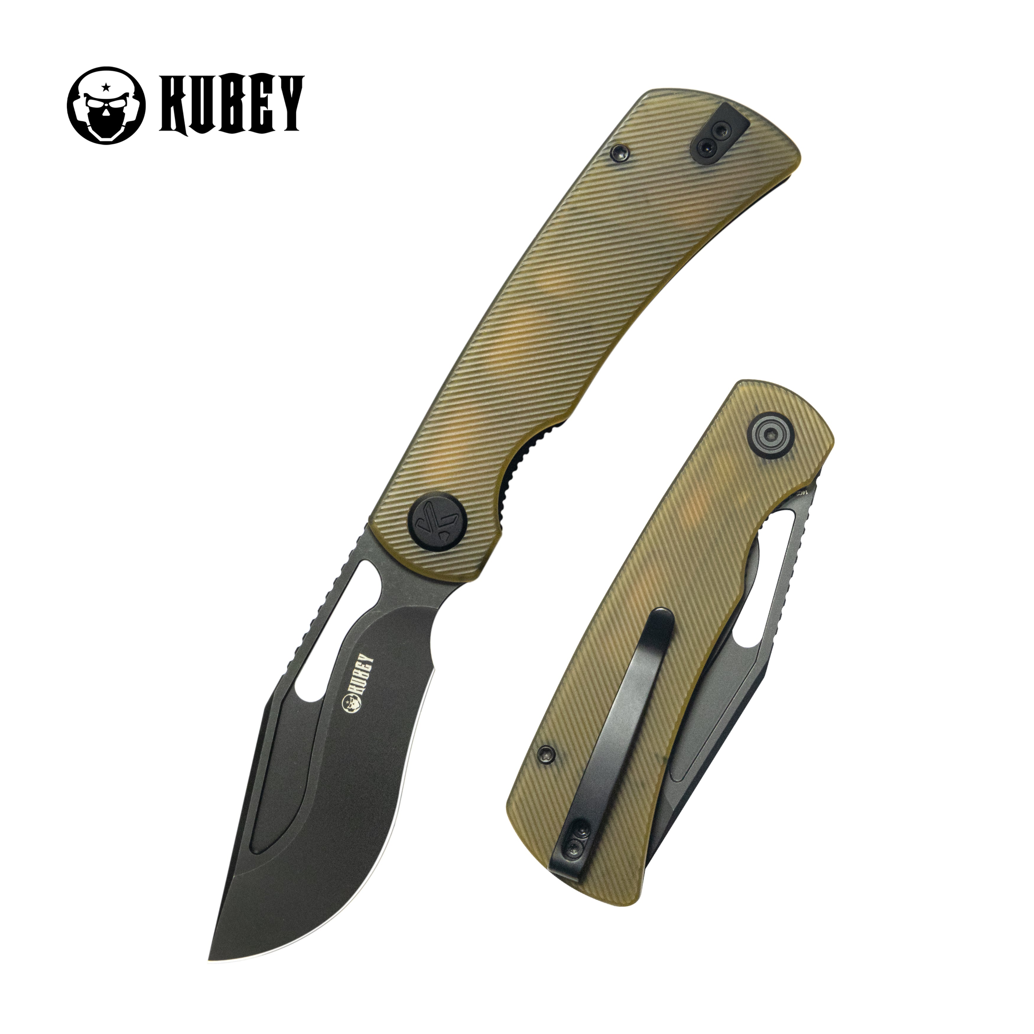 Kubey Gurkha EDC Folding Knife Ultem Handle 3.50" Blackwash Sandvik 14C28N Blade Knife KU397D