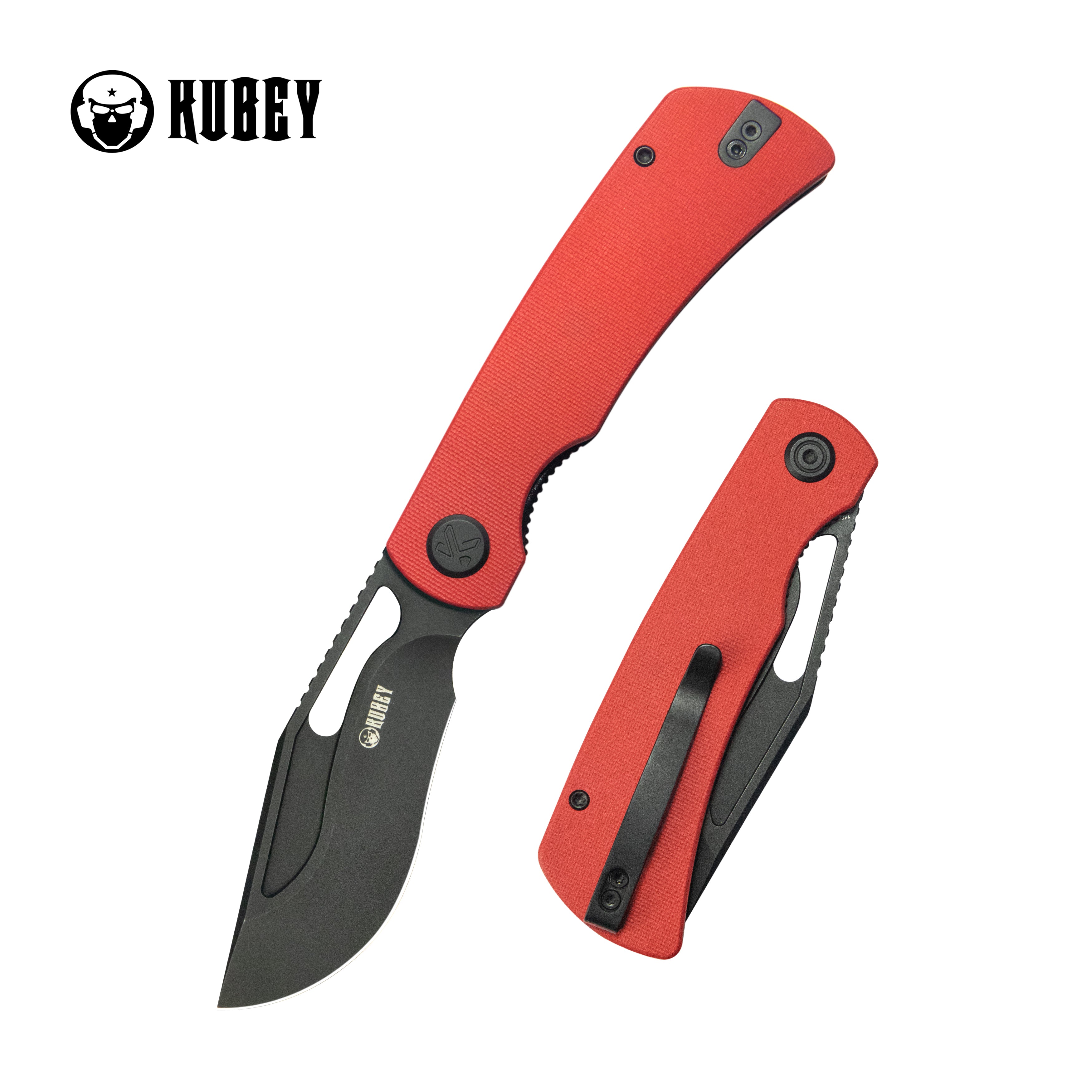 Kubey Gurkha EDC Folding Knife Red G-10 Handle 3.50" Blackwash Sandvik 14C28N Blade Knife KU397E