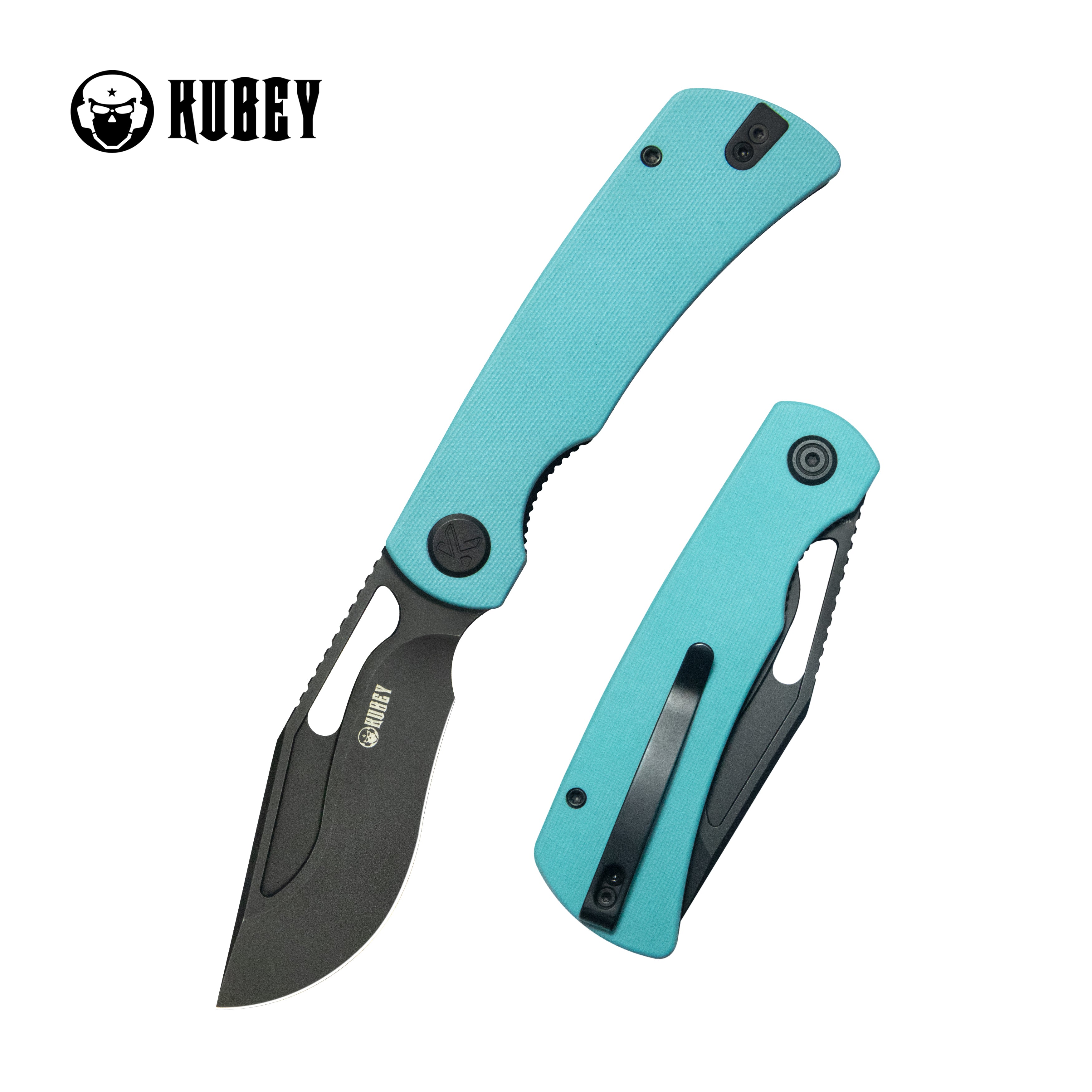 Kubey Gurkha EDC Folding Knife Tiffany Blue G-10 Handle 3.50" Blackwash Sandvik 14C28N Blade Knife KU397F
