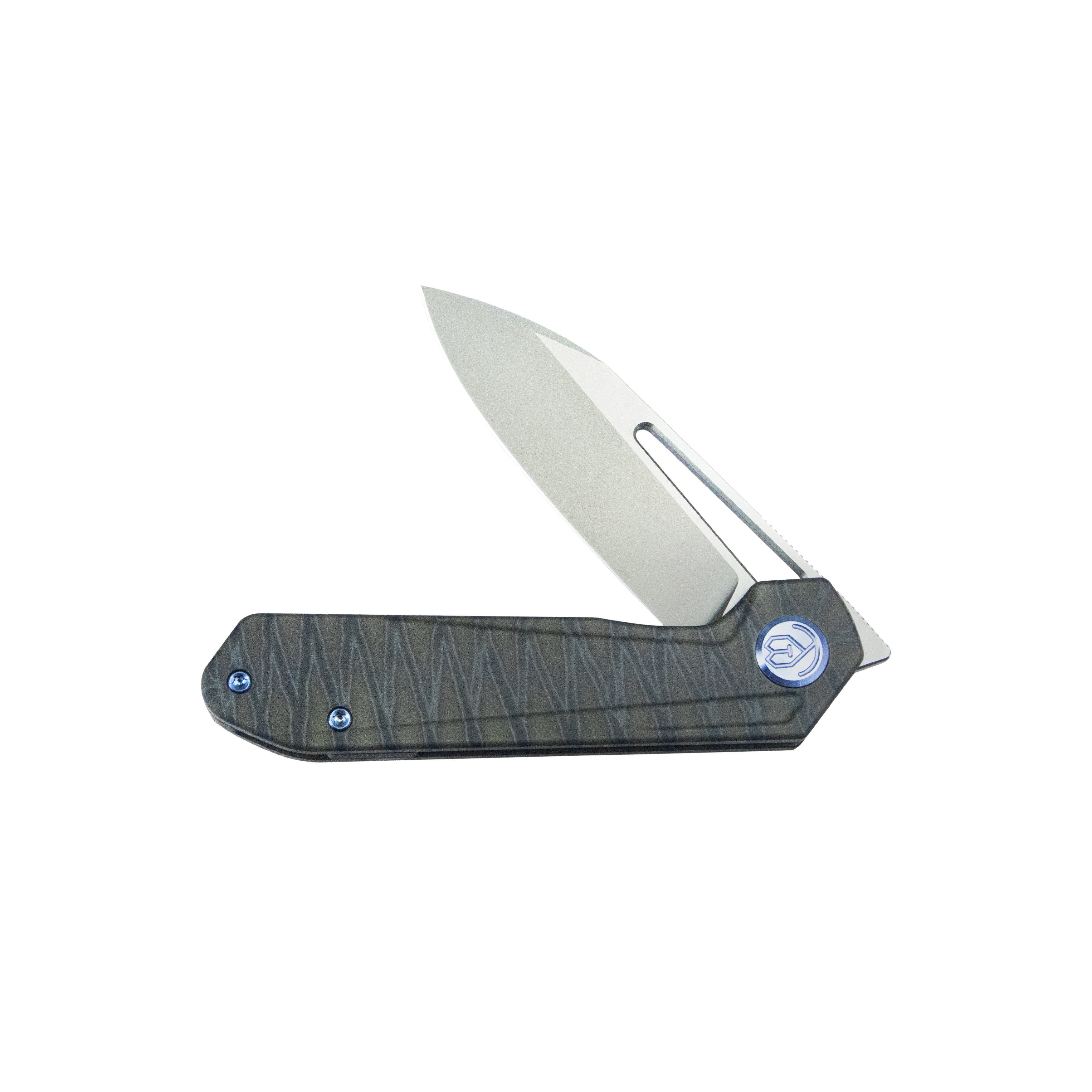 Kubey Royal Frame Lock EDC Pocket Knife Front Flipper Flame 6AL4V Titanium Handle 2.99" Sandblast Bohler M390 KB321N