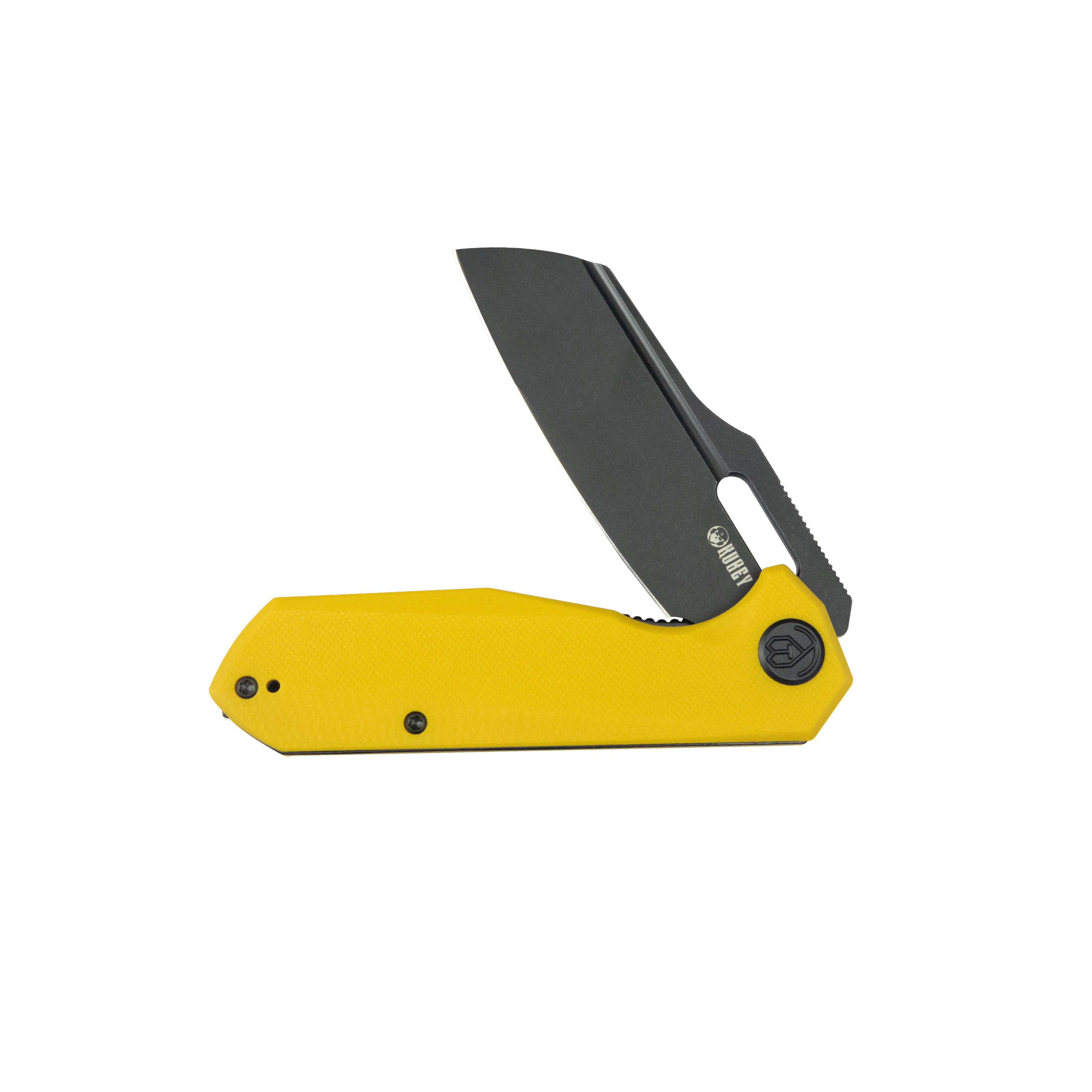 Kubey Atlas Liner Lock Folding Knife Yellow G10 Handle 3.31" Blackwash 14C28N KU328E