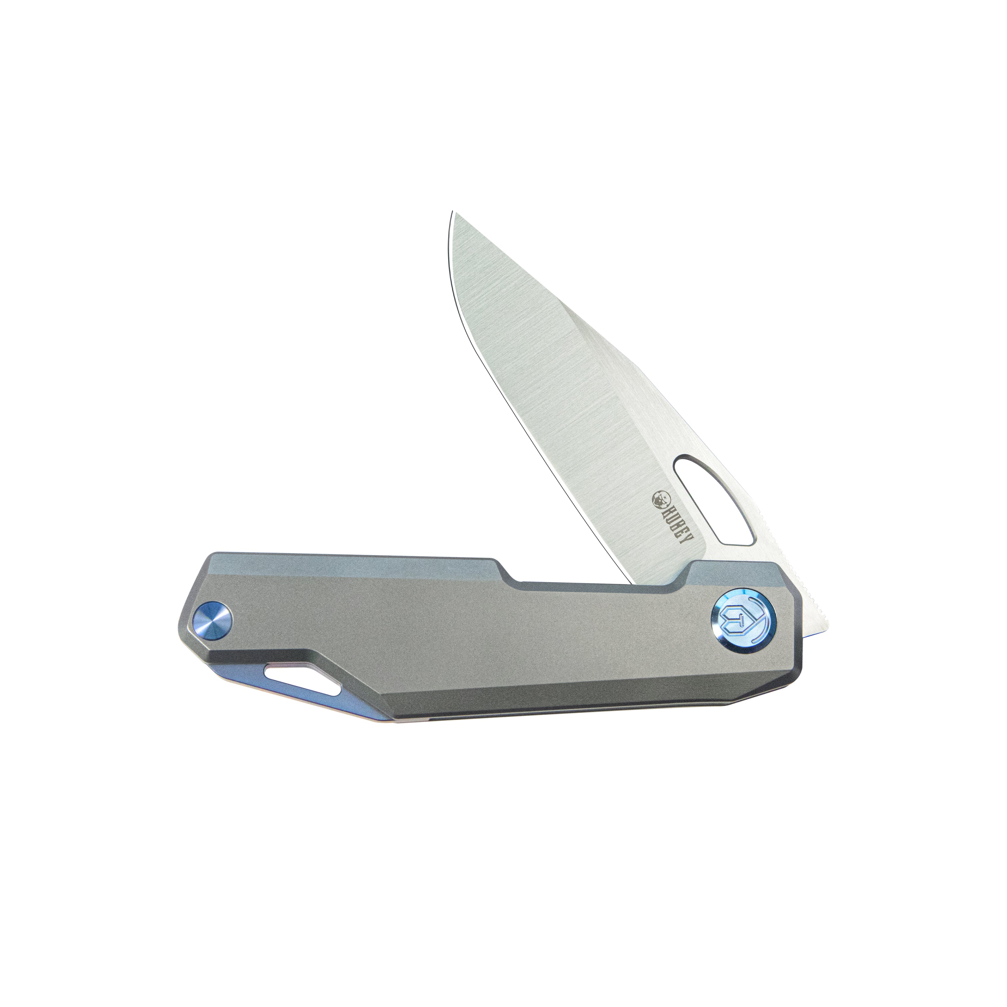 Kubey Verijero Fronter Flipper Pocket Folding Knife Grey 6AL4V Titanium Handle 3.35" Belt Satin 14C28N KB340A