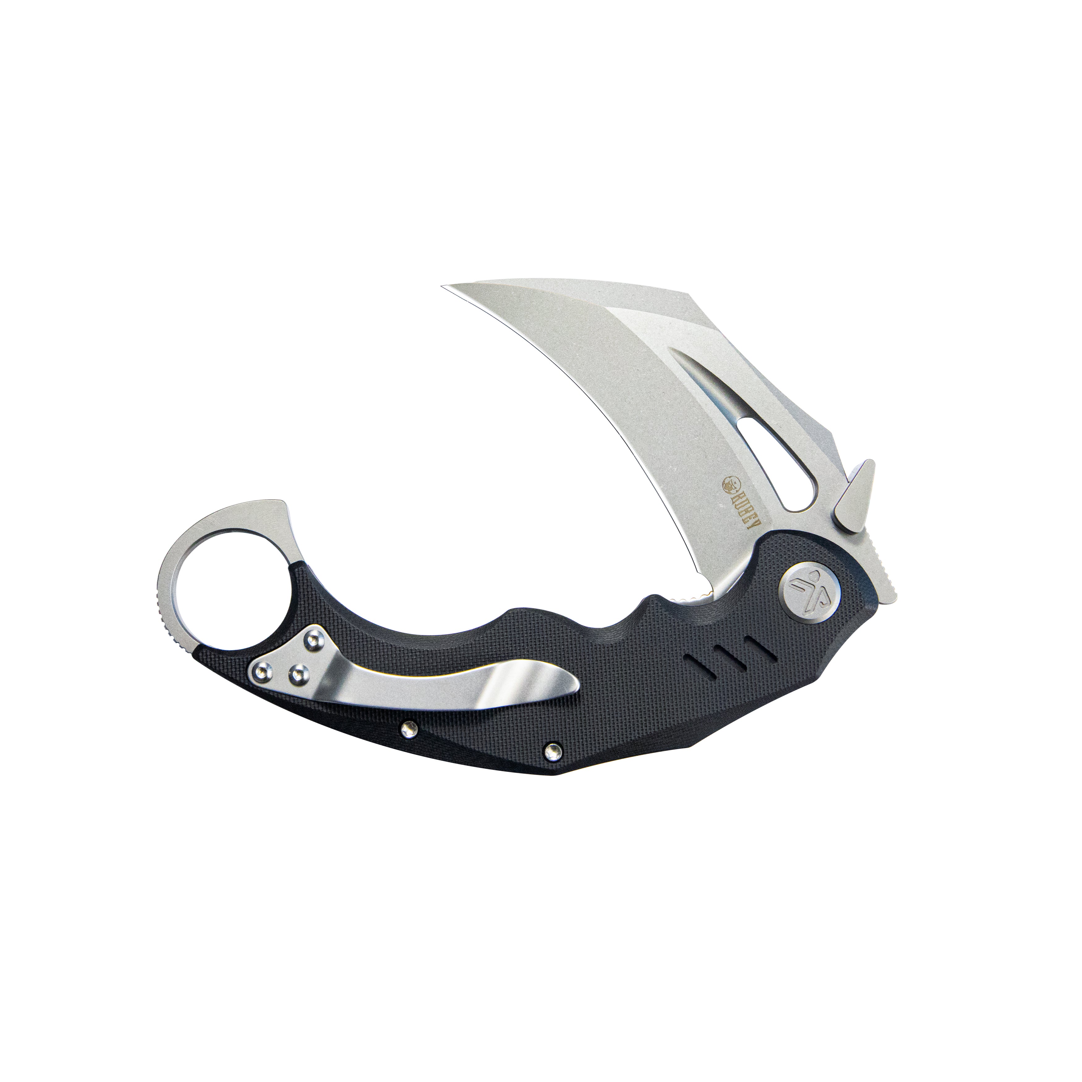 Kubey Wrath Karambit Folding Knife Black G-10 Handle 2.68" Beadblast 14C28N Blade KU261A