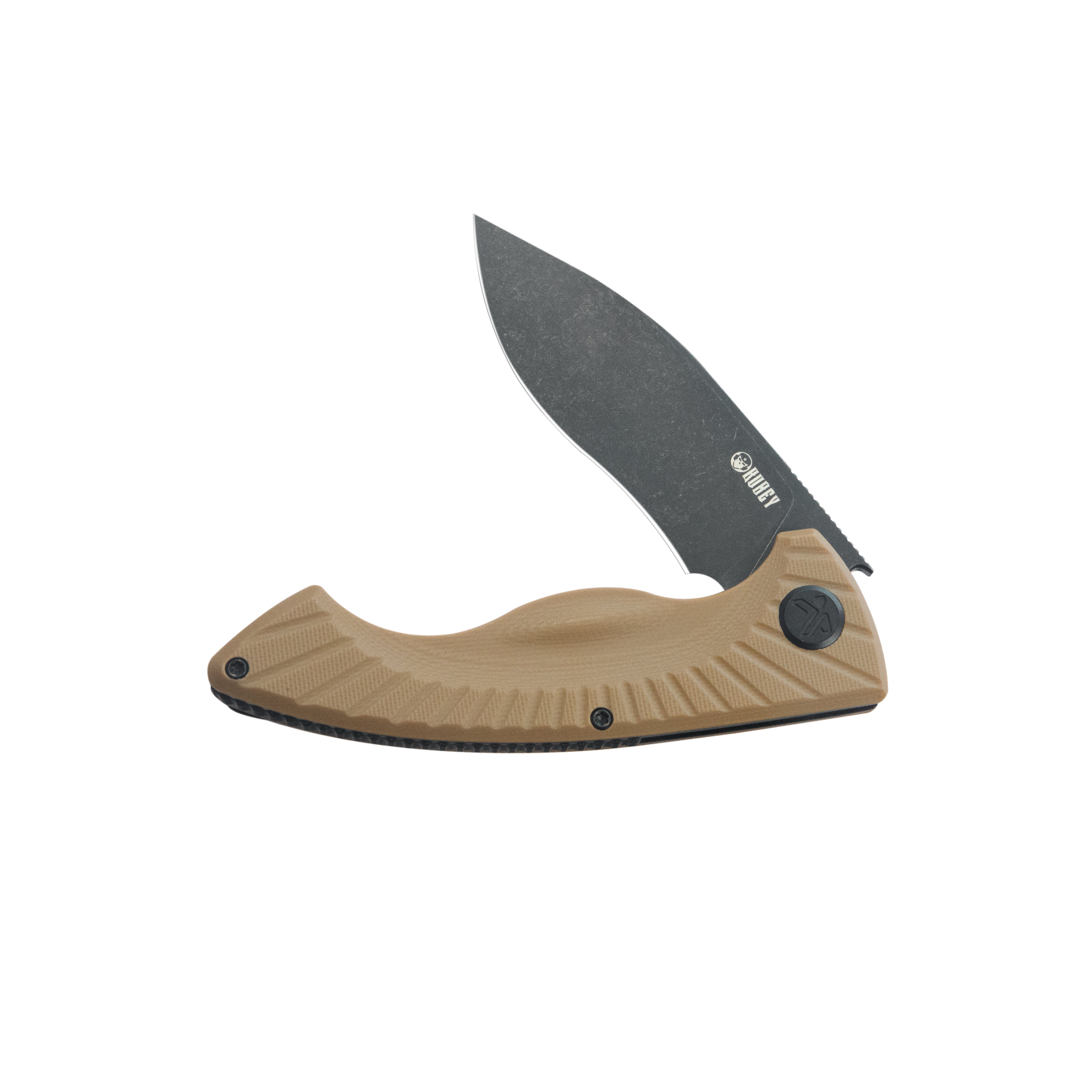 Kubey Timberwolf Flipper Outdoor Folding Knife Tan G-10 Handle 3.46" Blackwash 14C28N Blade KU208H