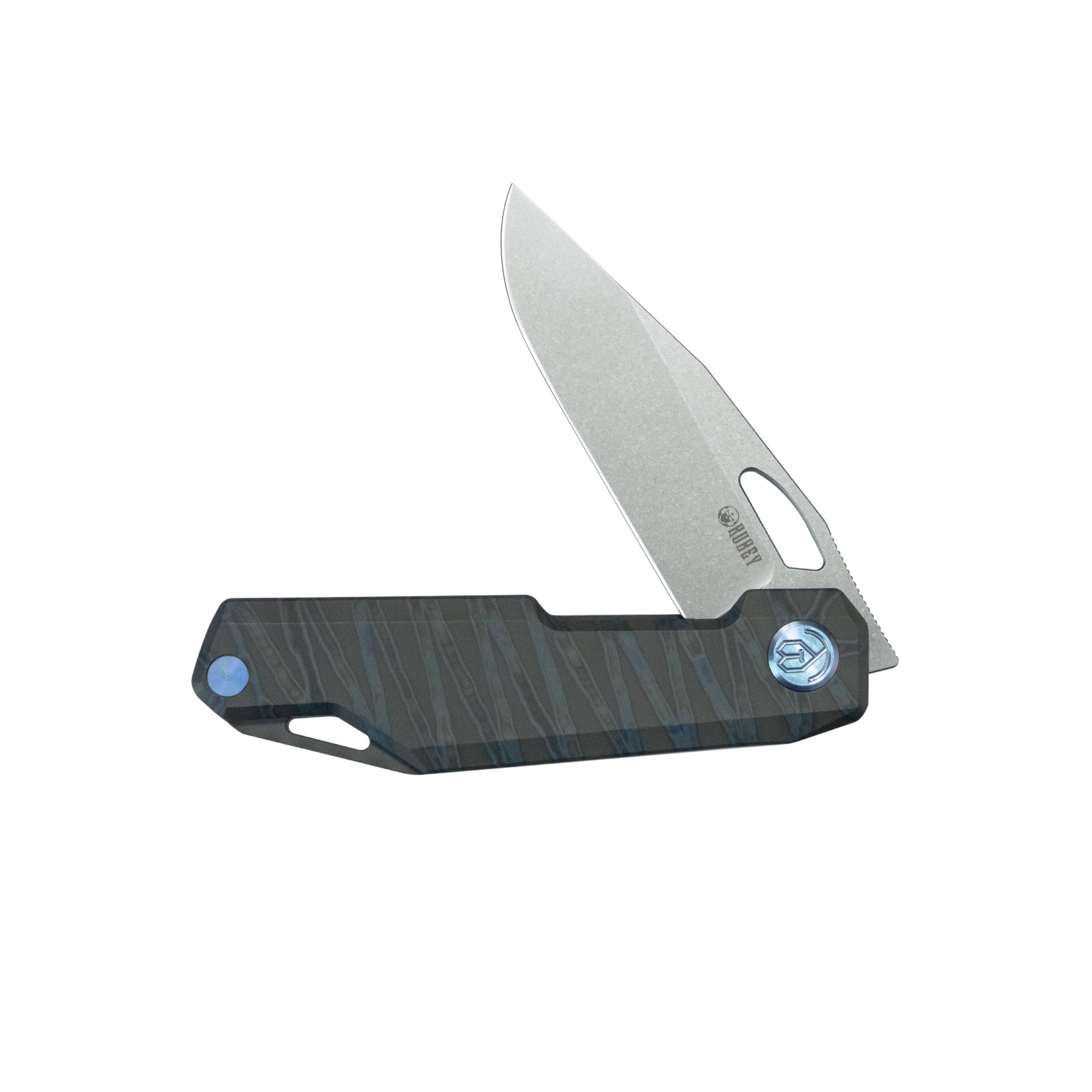 Kubey Verijero Fronter Flipper Pocket Folding Knife Flame 6AL4V Titanium Handle 3.35" Stonewashed 14C28N KB340F