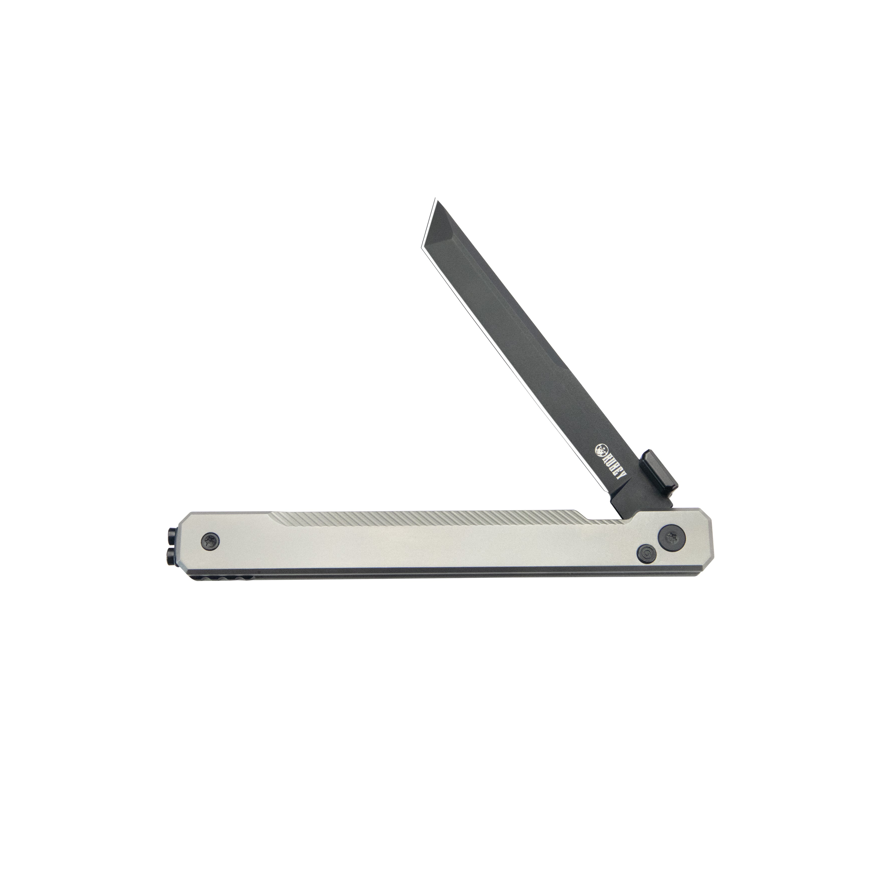 Kubey Prism Button Lock CEO Style Folding Knife Silver Grey 6AL4V Titanium Handle 3.54'' Black Coating 14C28N KB243B