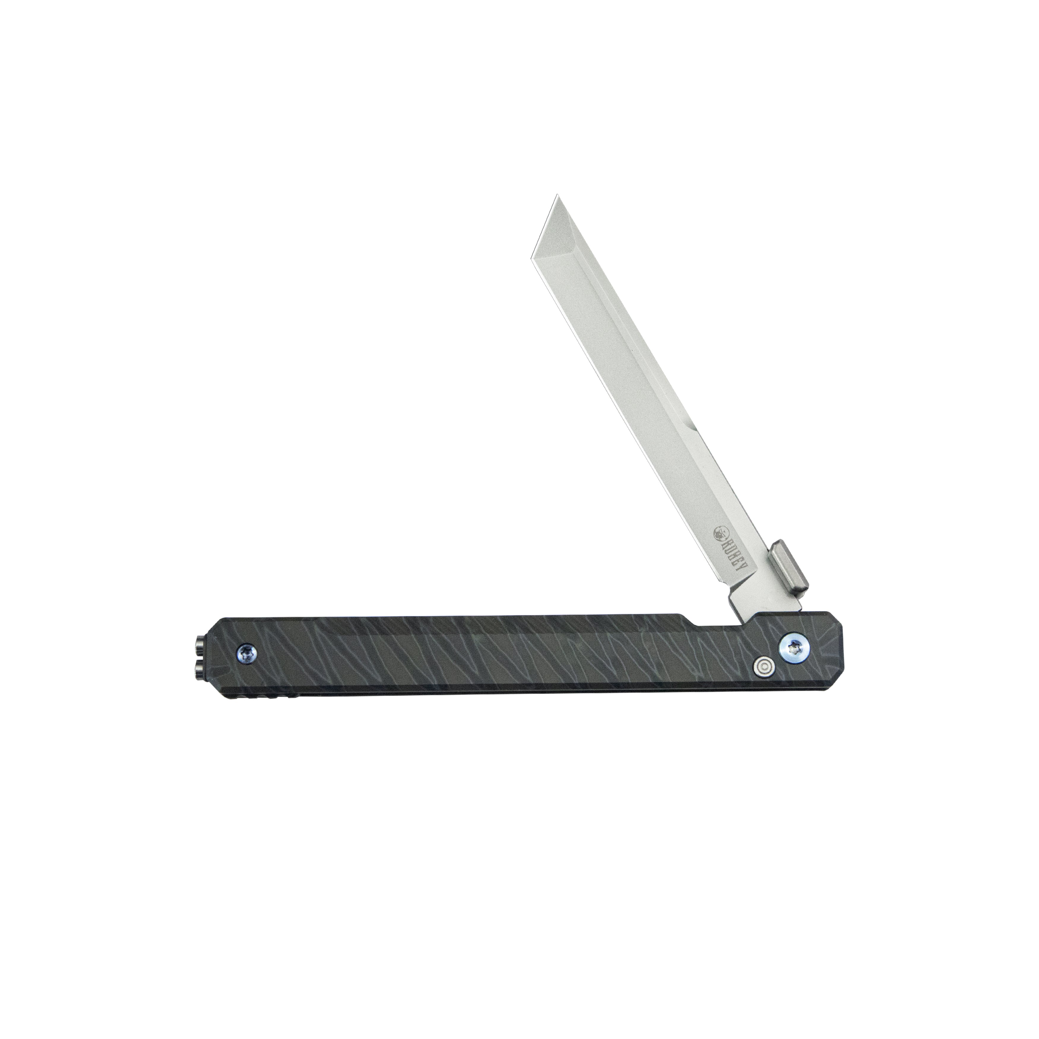 Kubey Prism Button Lock CEO Style Folding Knife Flame Titanium Handle 3.54'' Beadblast 14C28N KB243C