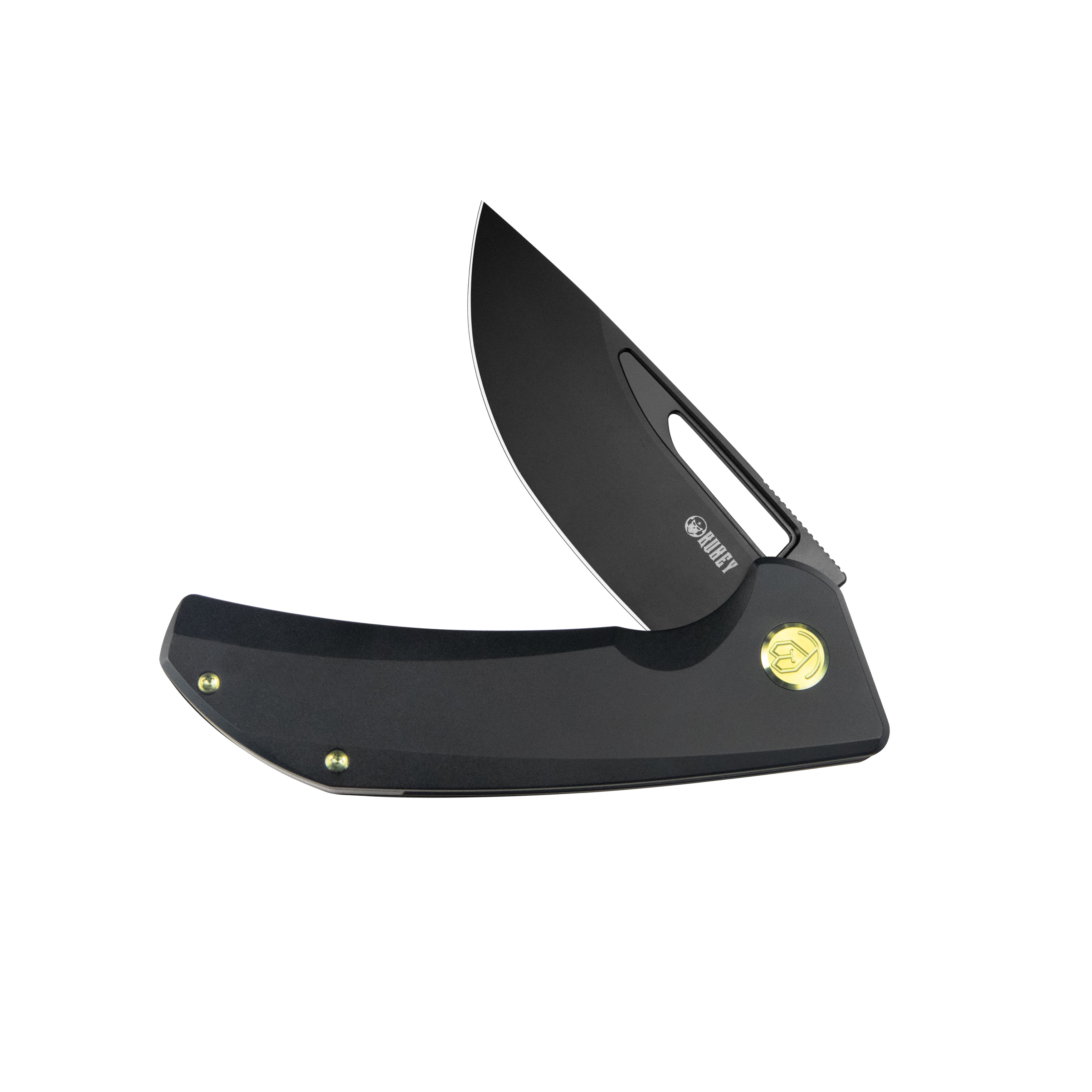 Kubey Hyperion Frame Lock Tactical Knife Black 6AL4V Titanium Handle 3.5" Black Coated CPM-S35VN KB368B