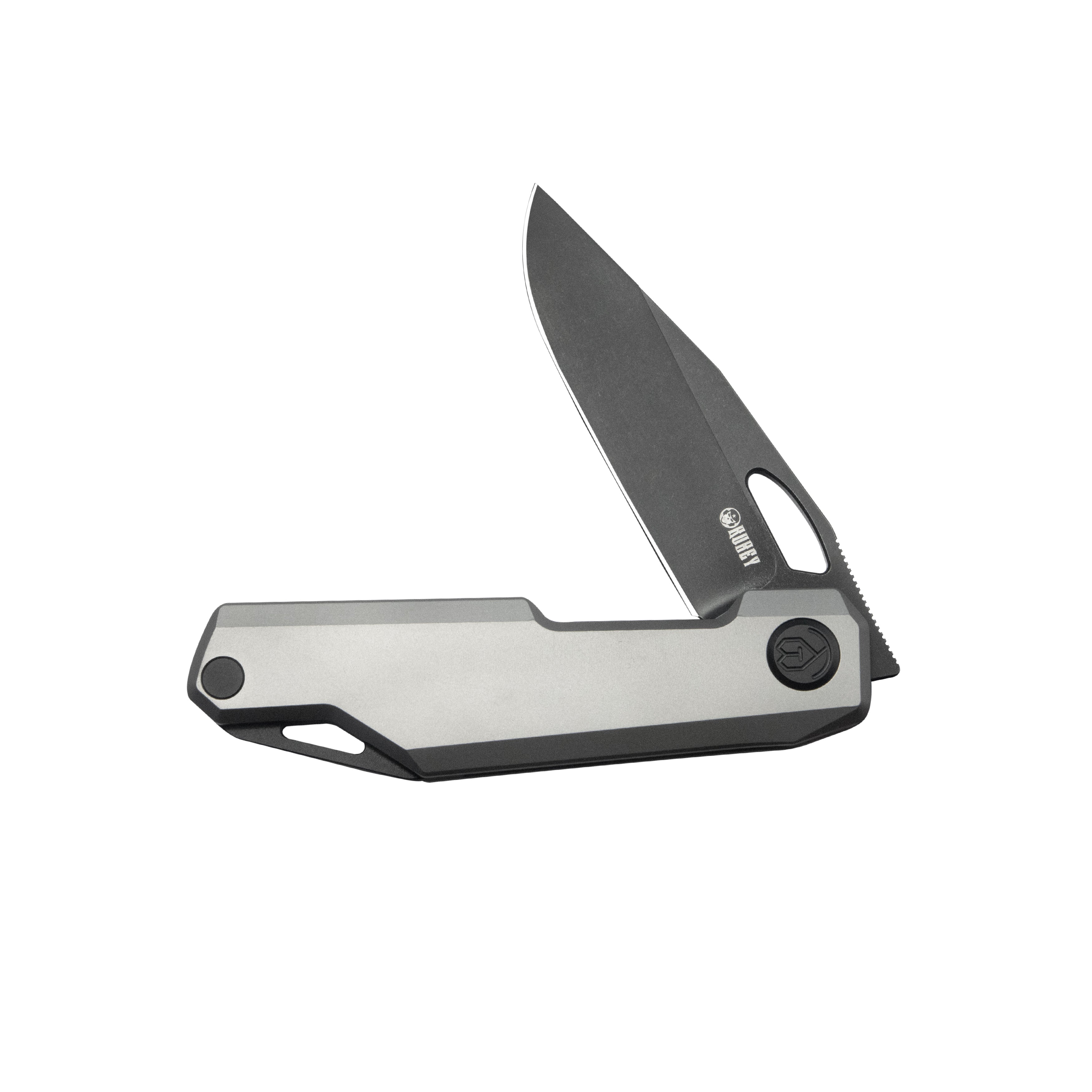 Kubey Verijero Fronter Flipper Pocket Folding Knife Grey 6AL4V Titanium Handle 3.35" Blackwash 14C28N KB340B