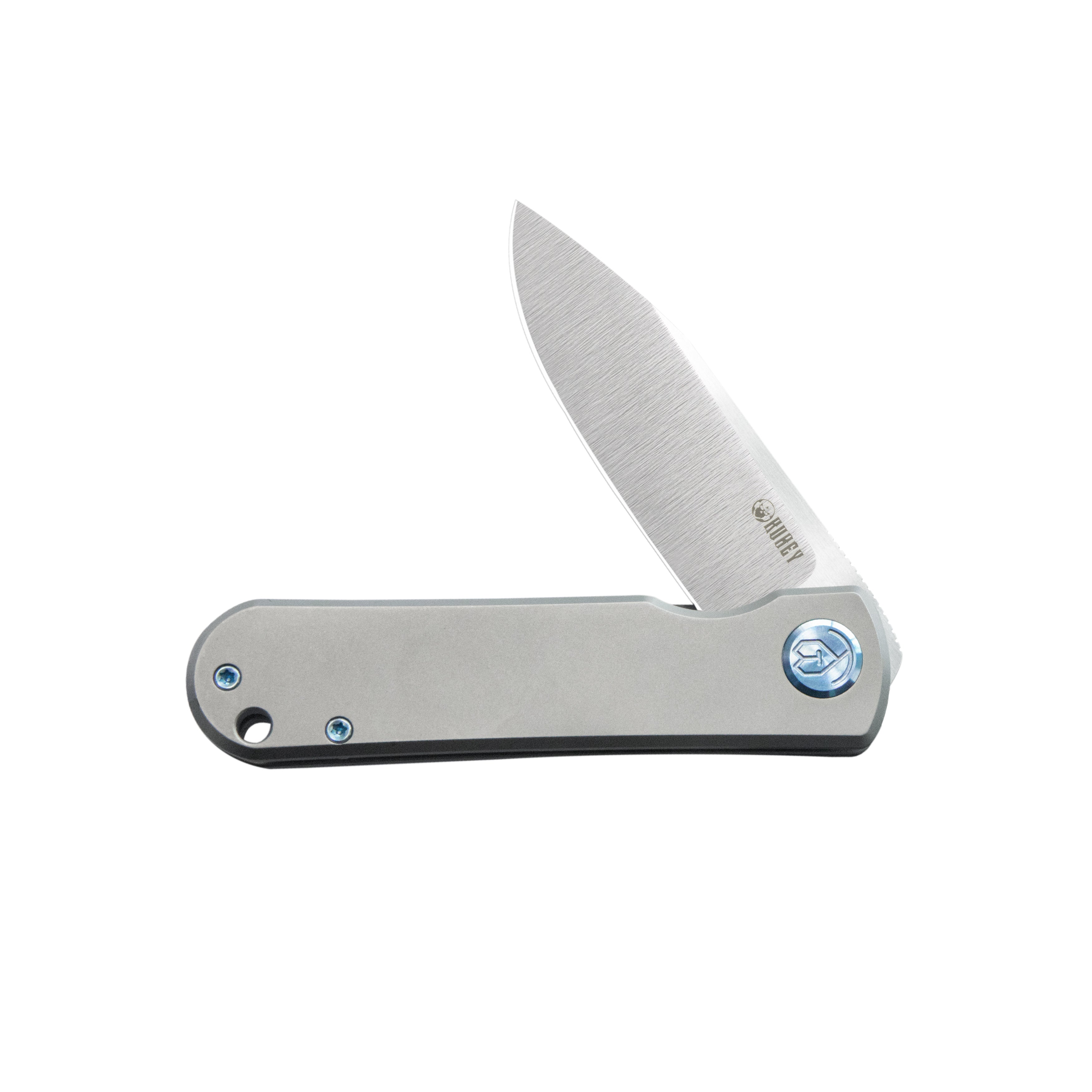 Kubey NEO Flipper Folding Pocket Knife Grey Titanium Handle 2.99" Belt Satin S35VN Blade KB359A