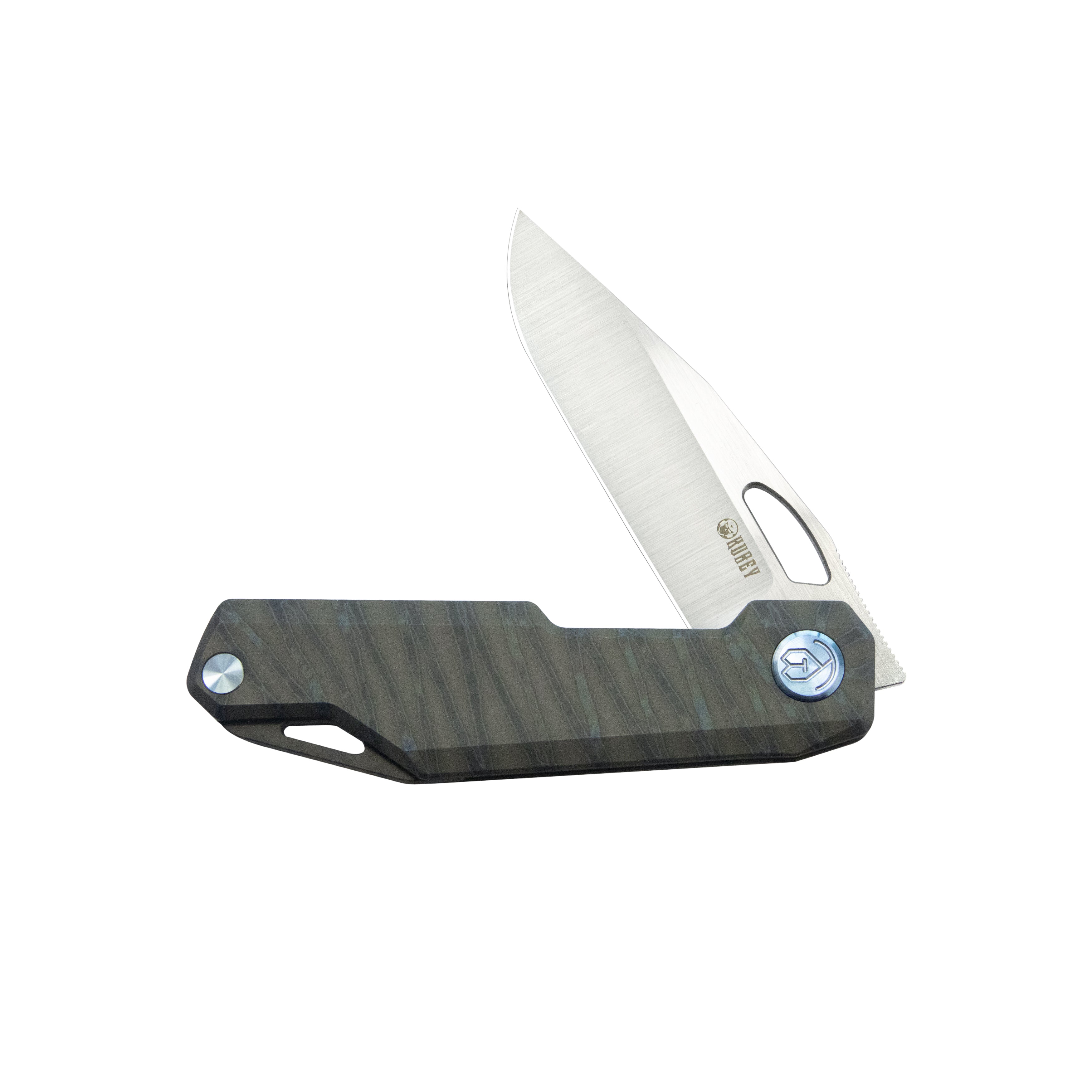 Kubey Verijero Fronter Flipper Pocket Folding Knife Flame 6AL4V Titanium Handle 3.35" Belt Satin 14C28N KB340C