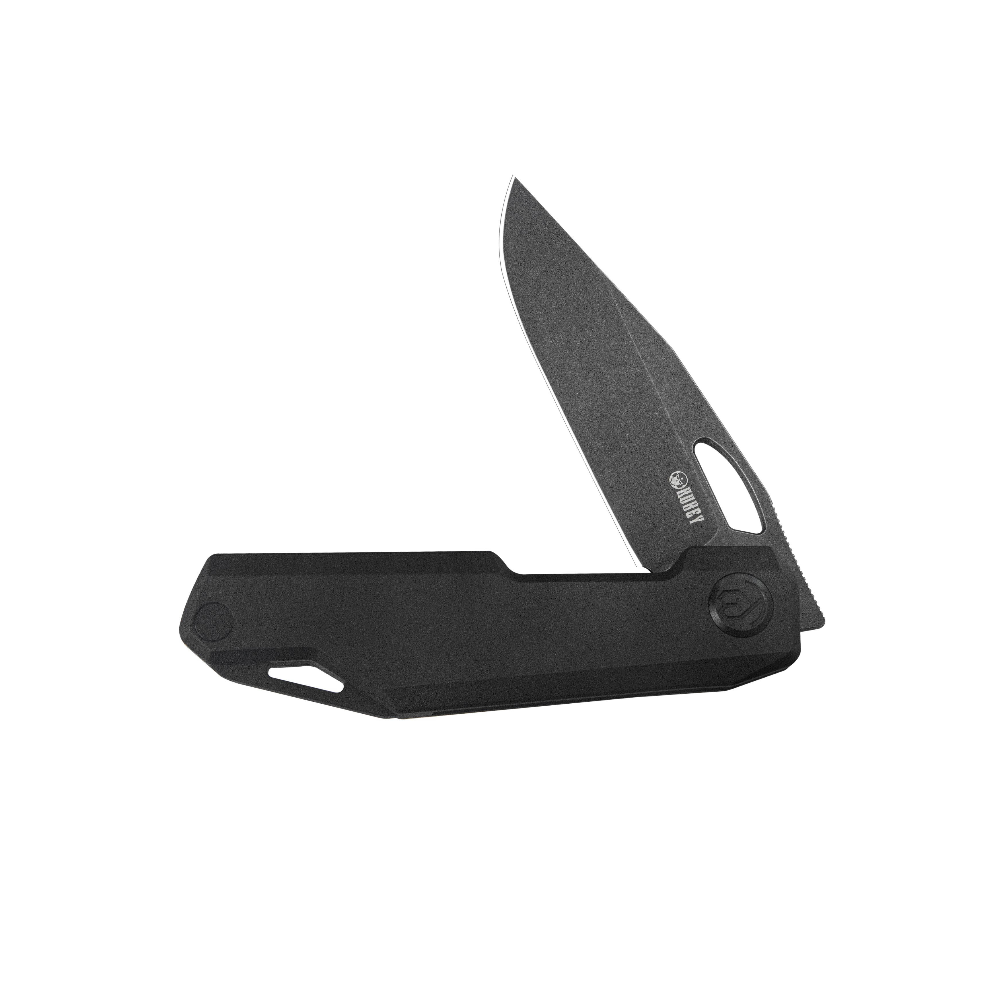 Kubey Verijero Fronter Flipper Pocket Folding Knife Black Coating 6AL4V Titanium Handle 3.35" Blackwash 14C28N KB340D